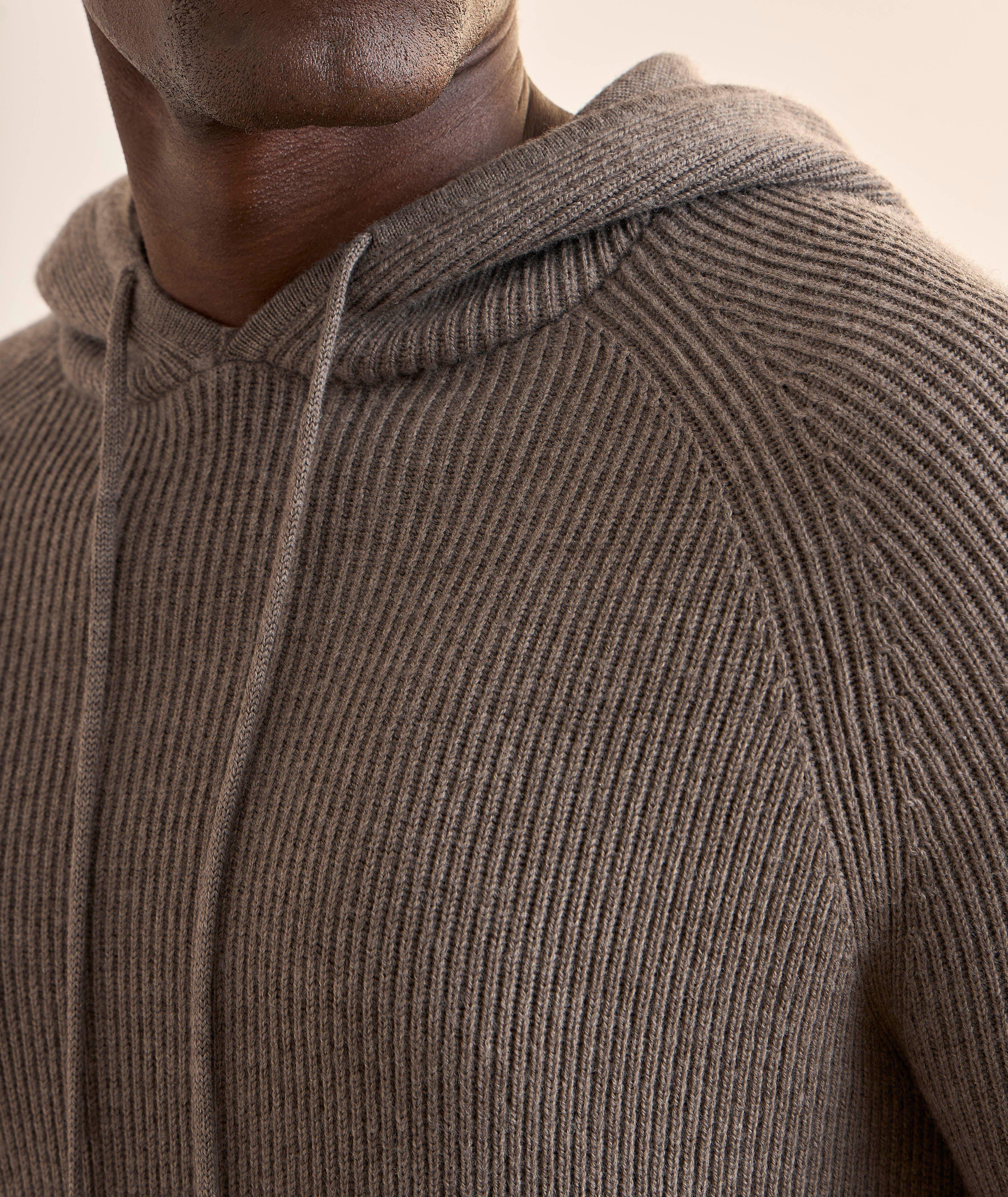 Merino Wool Ribbed Hooded Sweater image 3