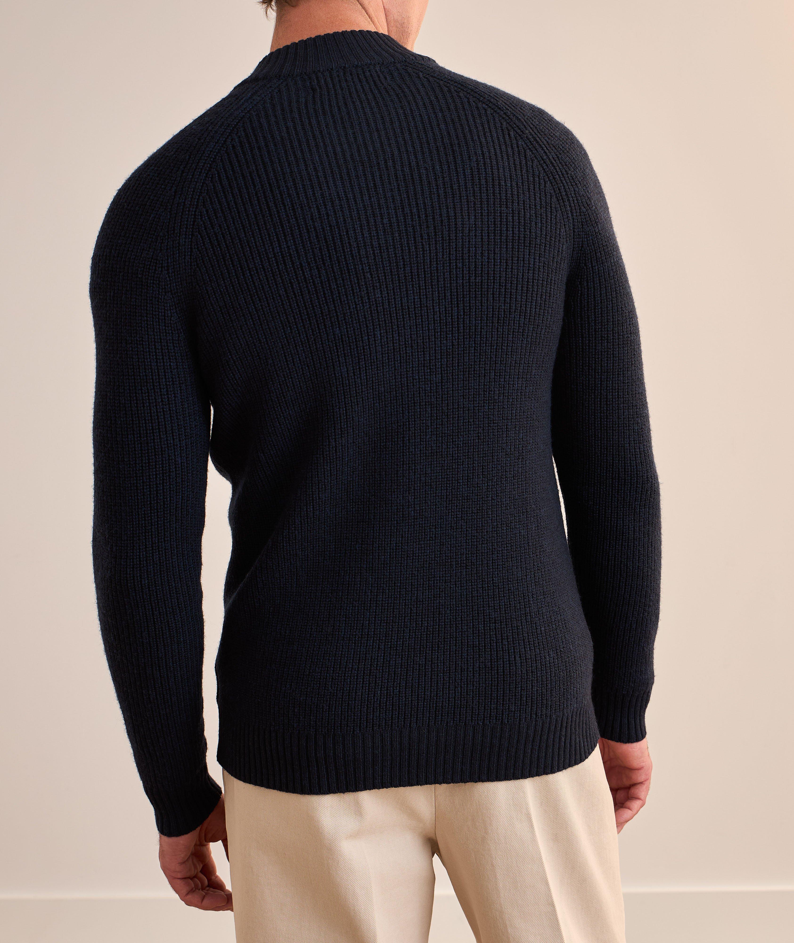 Cardigan zippé côtelé en laine mérinos extrafine image 2