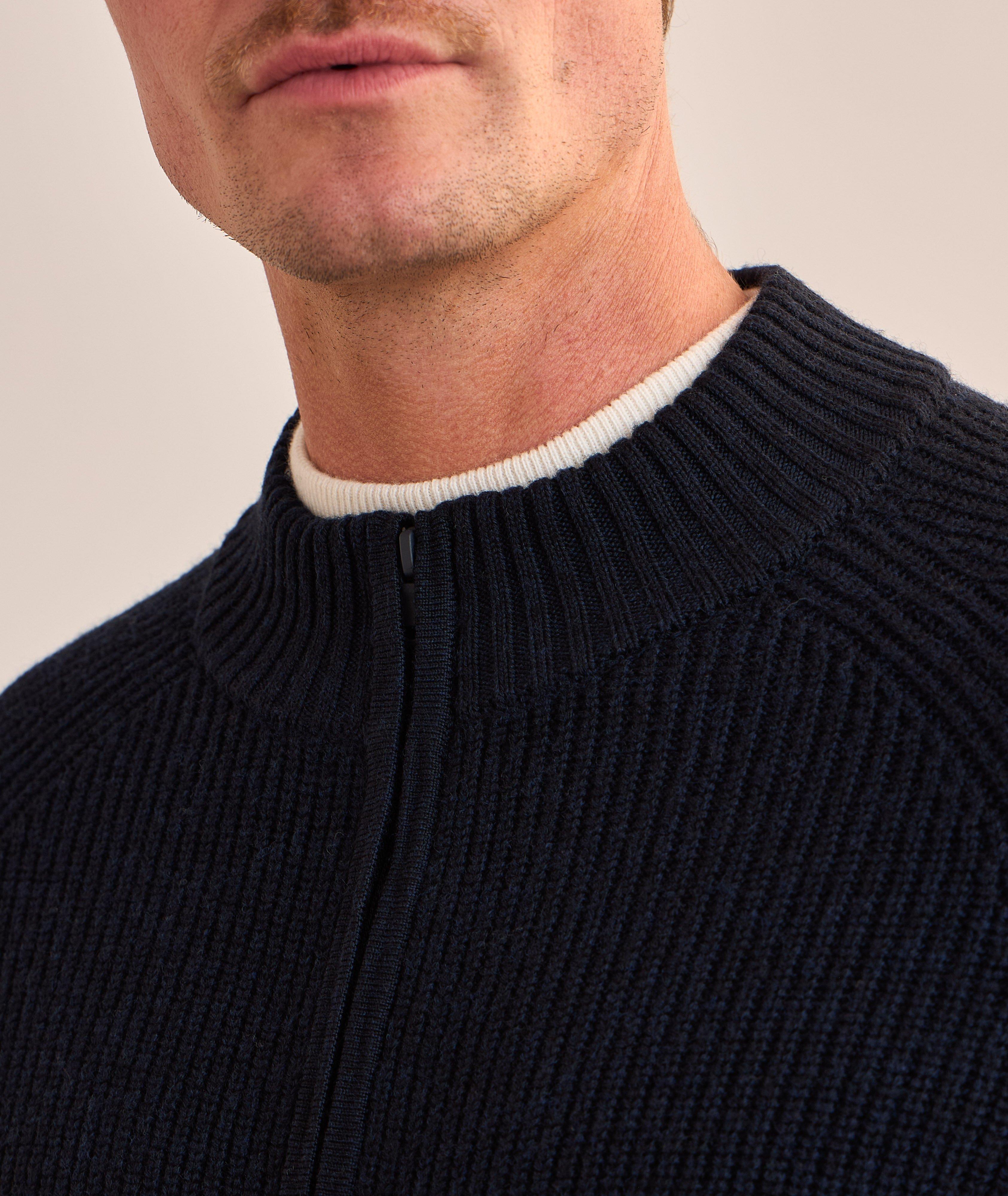 Cardigan zippé côtelé en laine mérinos extrafine image 3