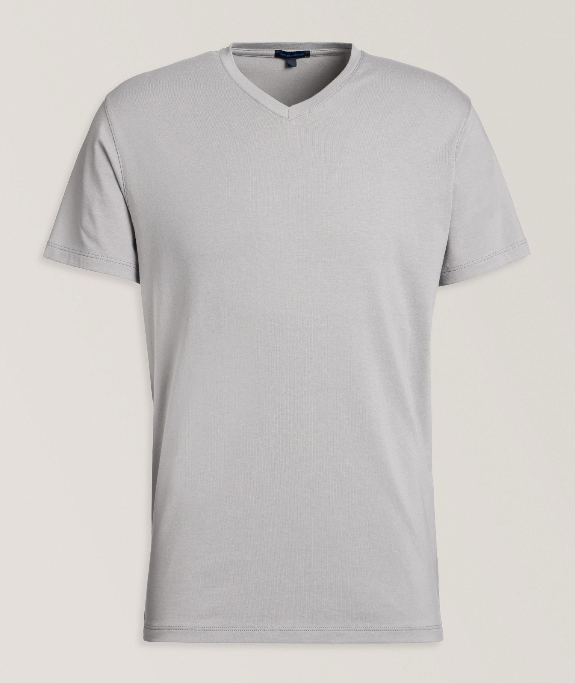 T-shirt en coton pima extensible à encolure en V image 0
