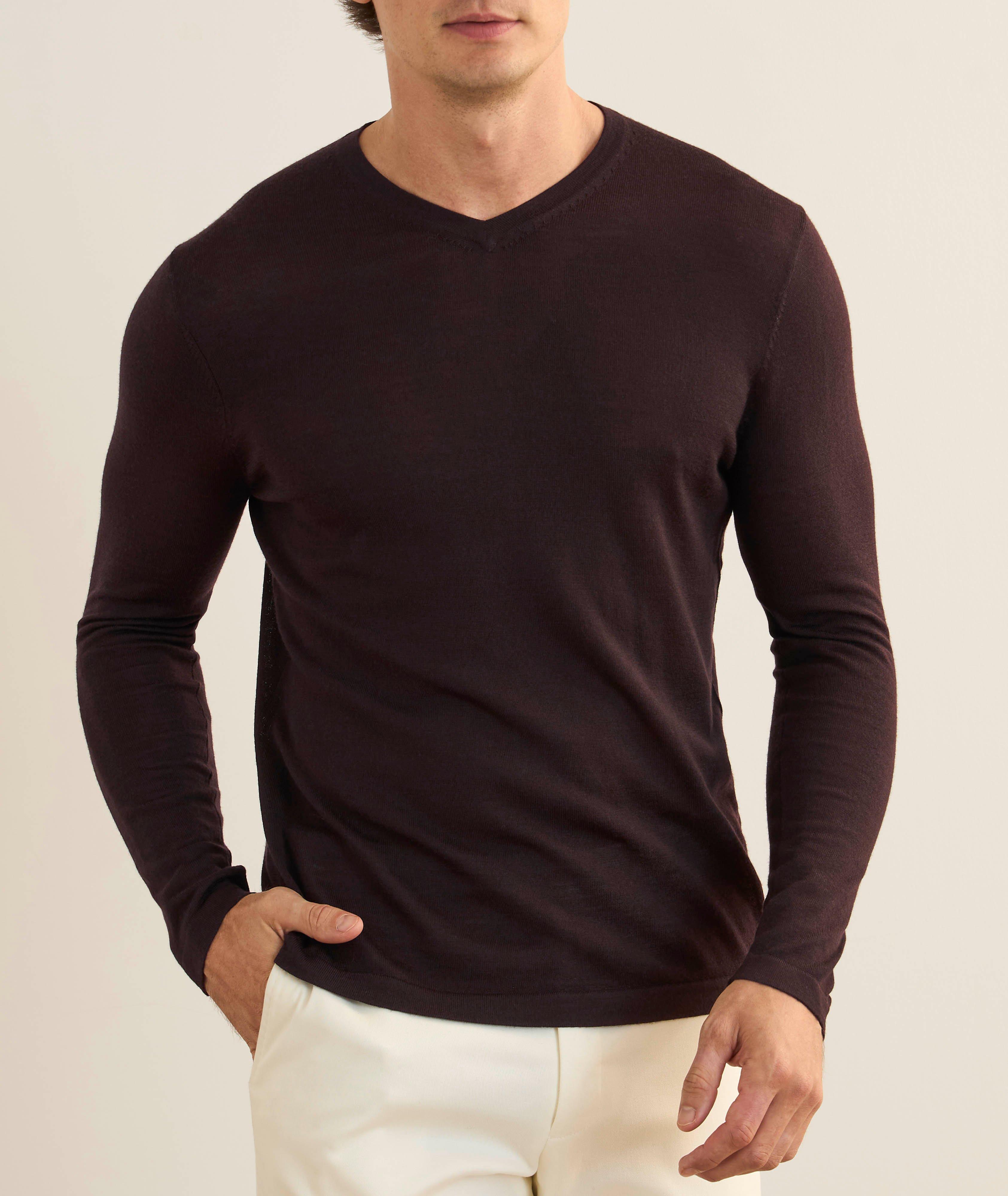 Pull en laine mérinos extra-fine à col en V image 1