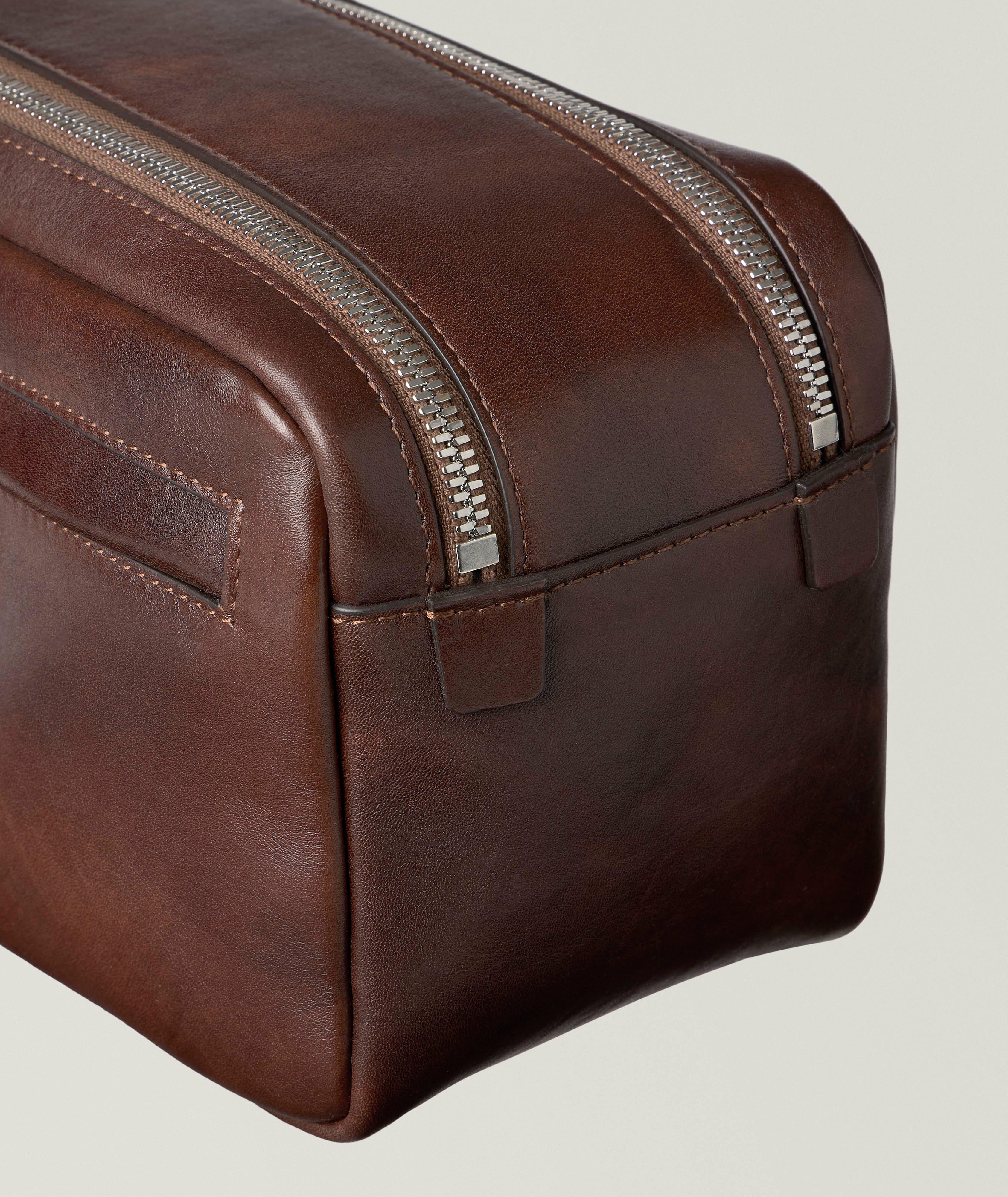 Burnished Leather Double-Zip Toiletry Bag  image 2