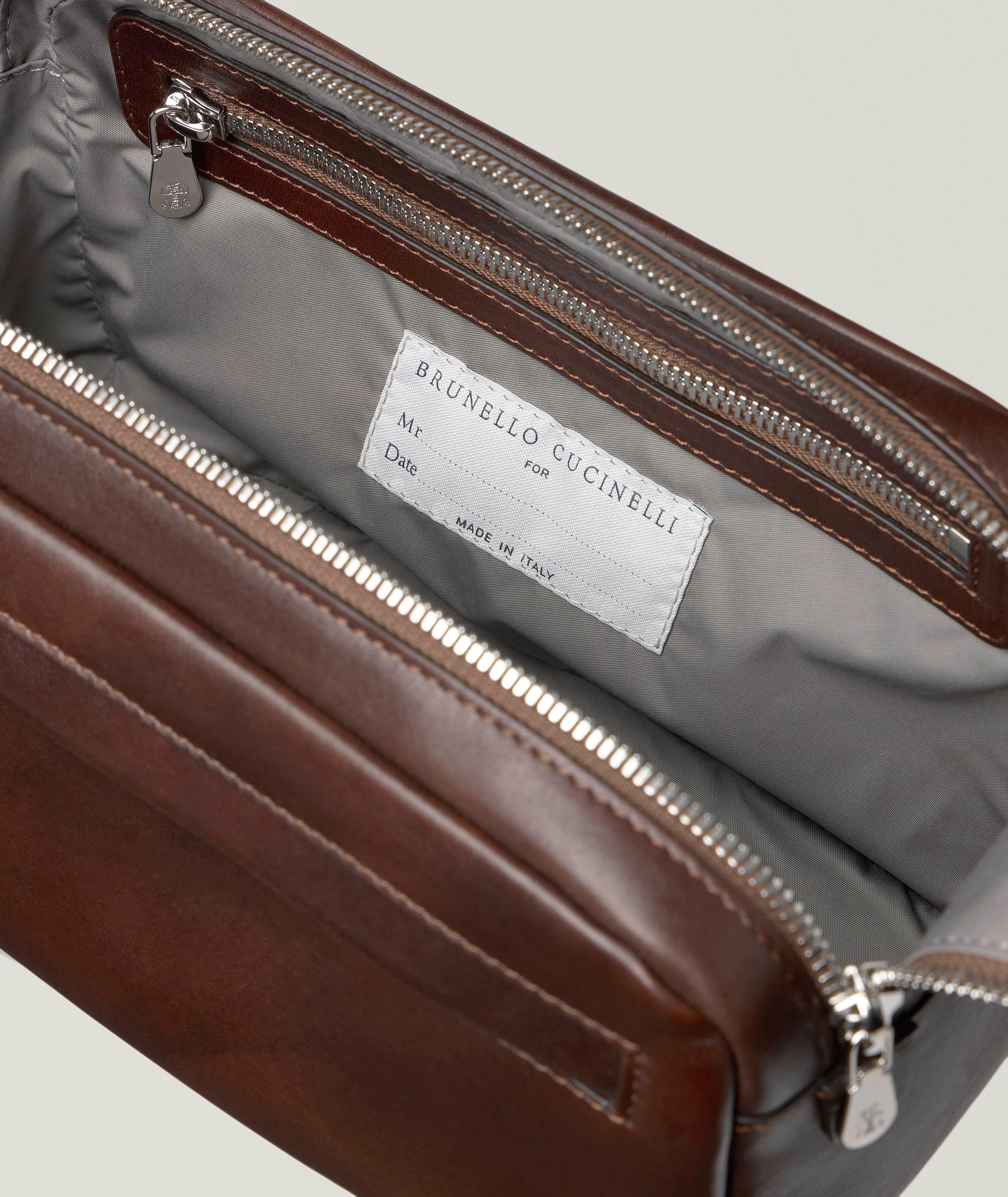 Burnished Leather Double-Zip Toiletry Bag  image 4