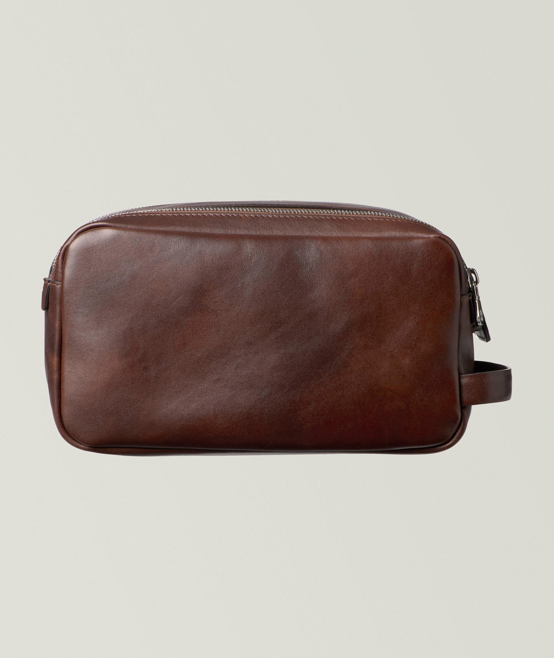 Burnished Leather Double-Zip Toiletry Bag  image 0