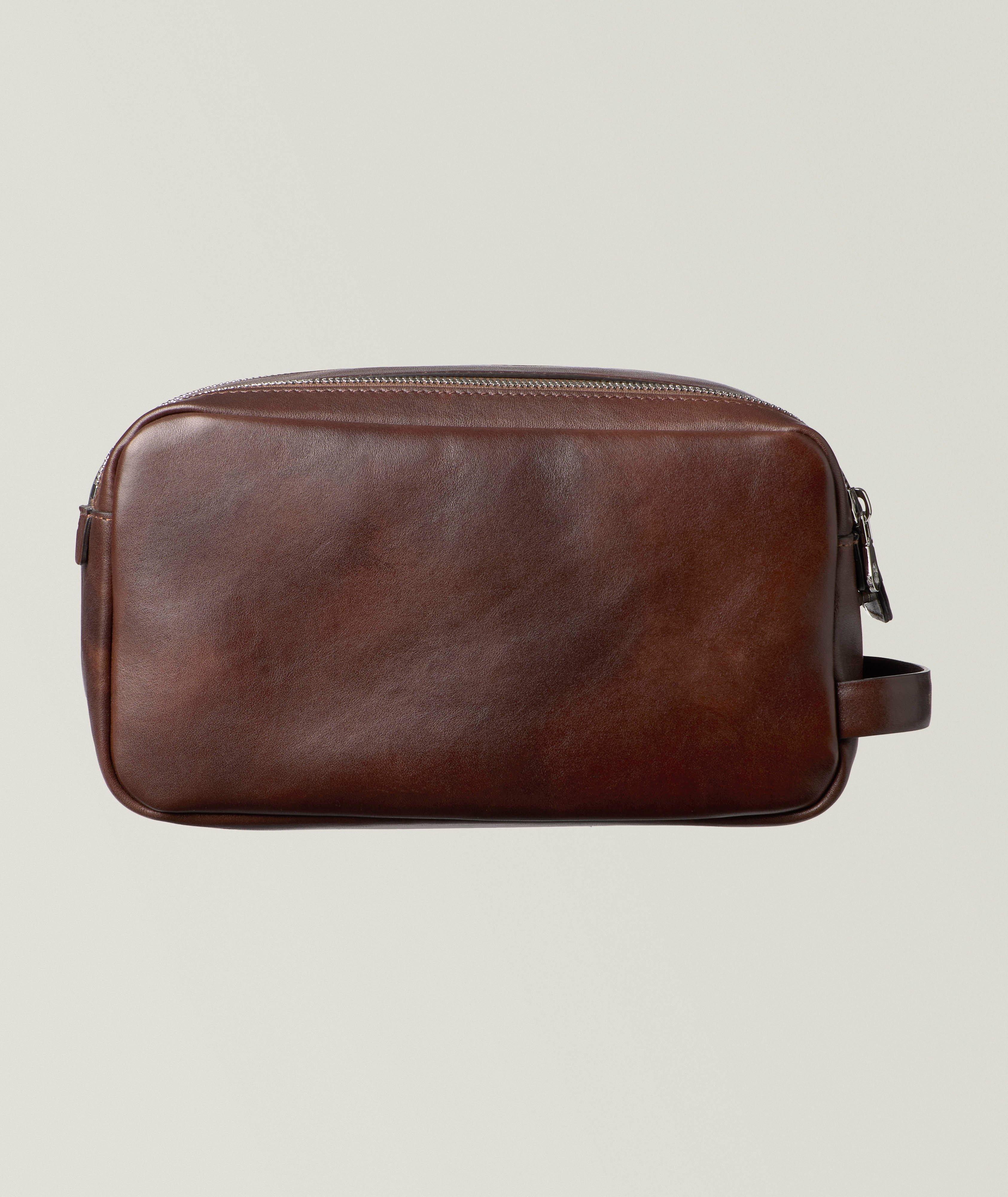 Burnished Leather Double-Zip Toiletry Bag  image 0