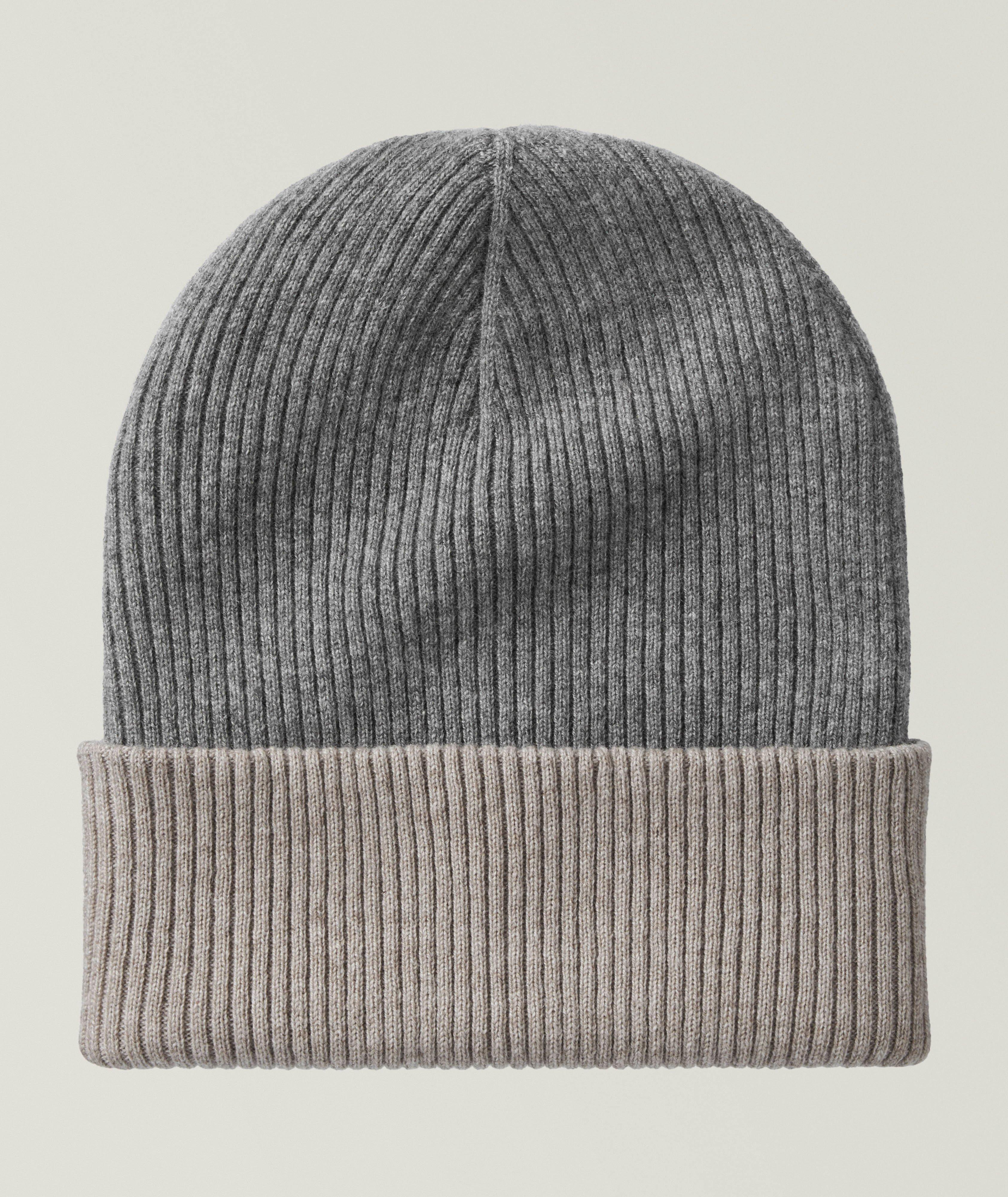 Tuque réversible en tricot côtelé de cachemire image 0