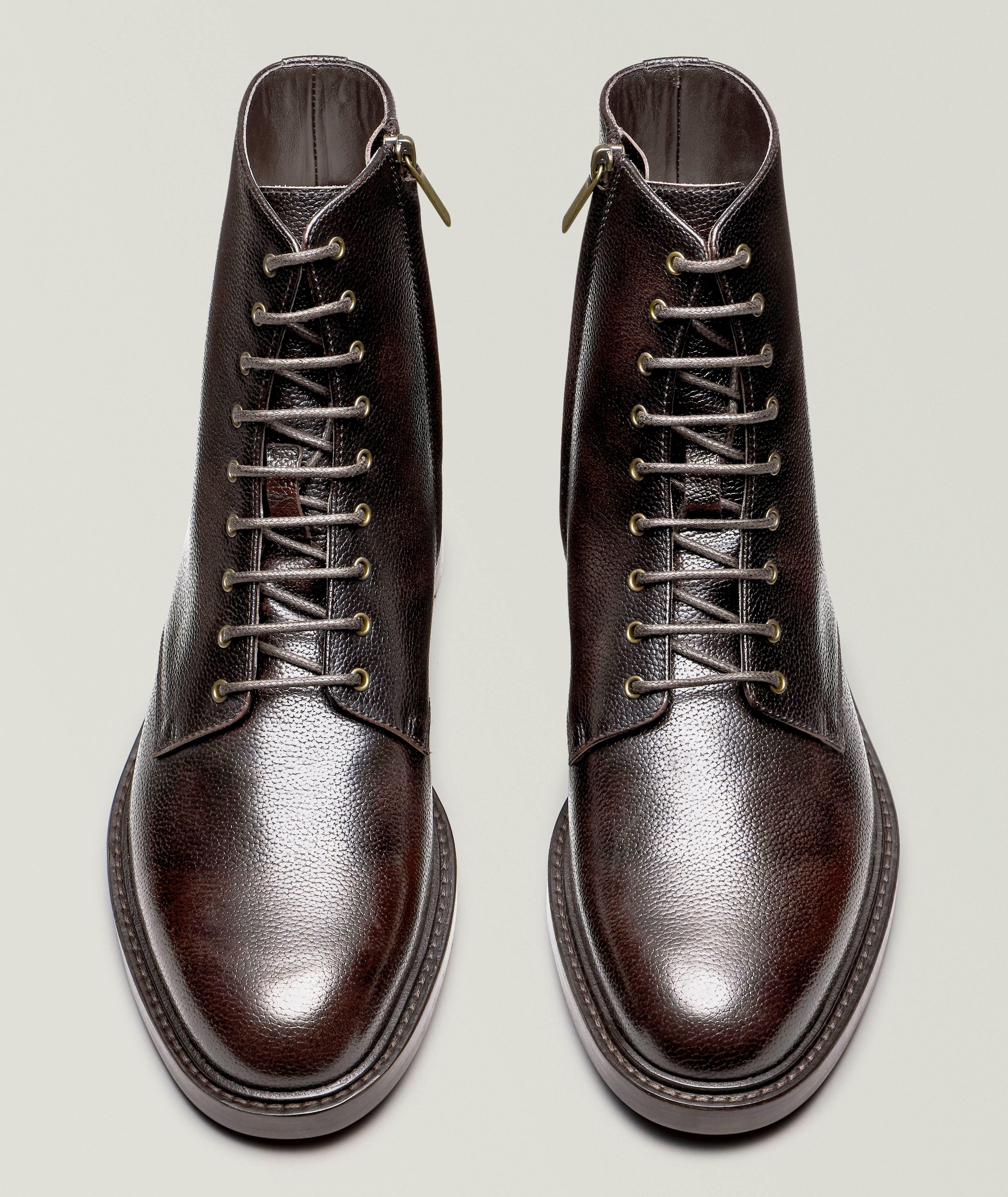 Grained Leather Lace-Up & Zip Boots image 1