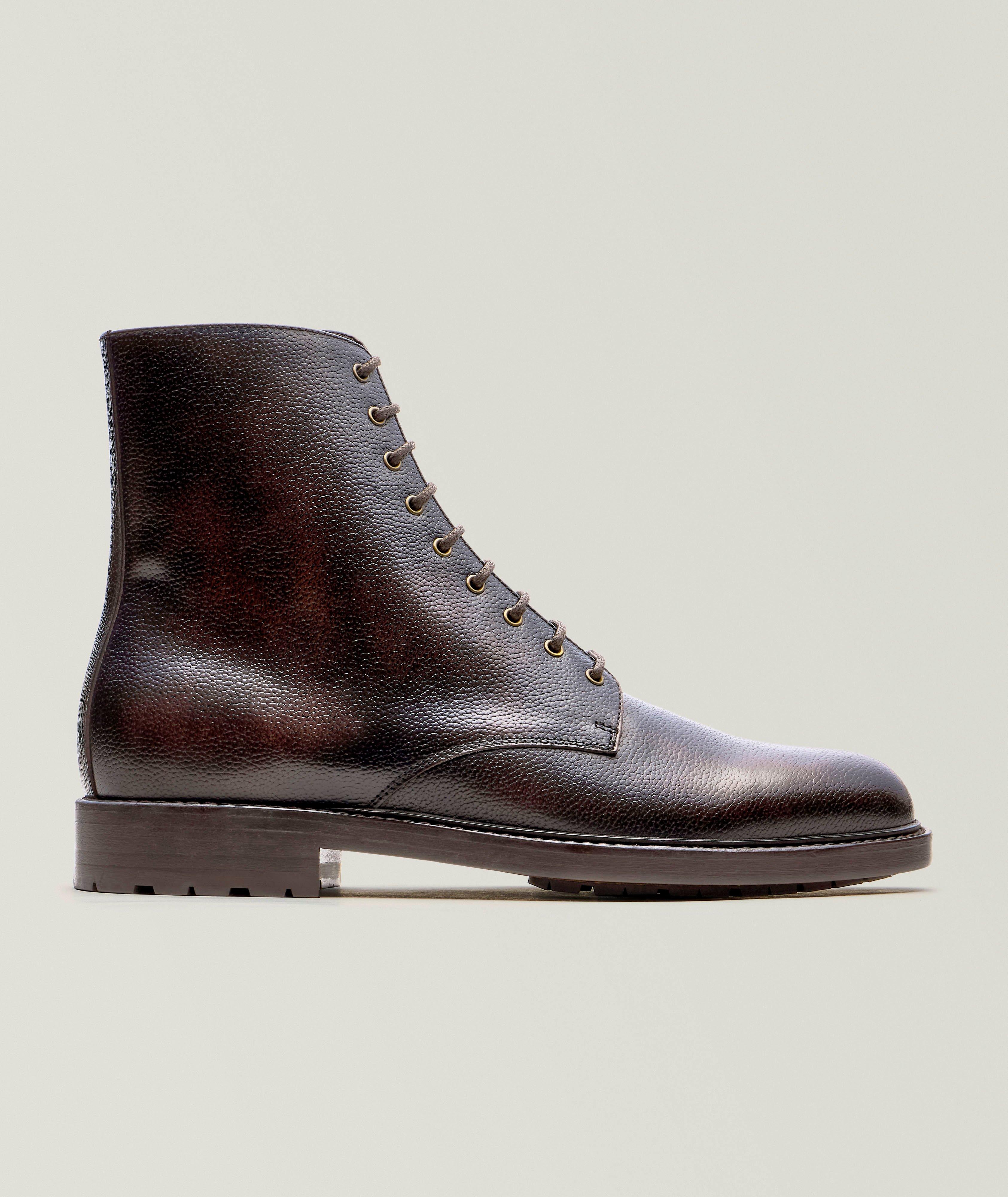 Grained Leather Lace-Up & Zip Boots image 0