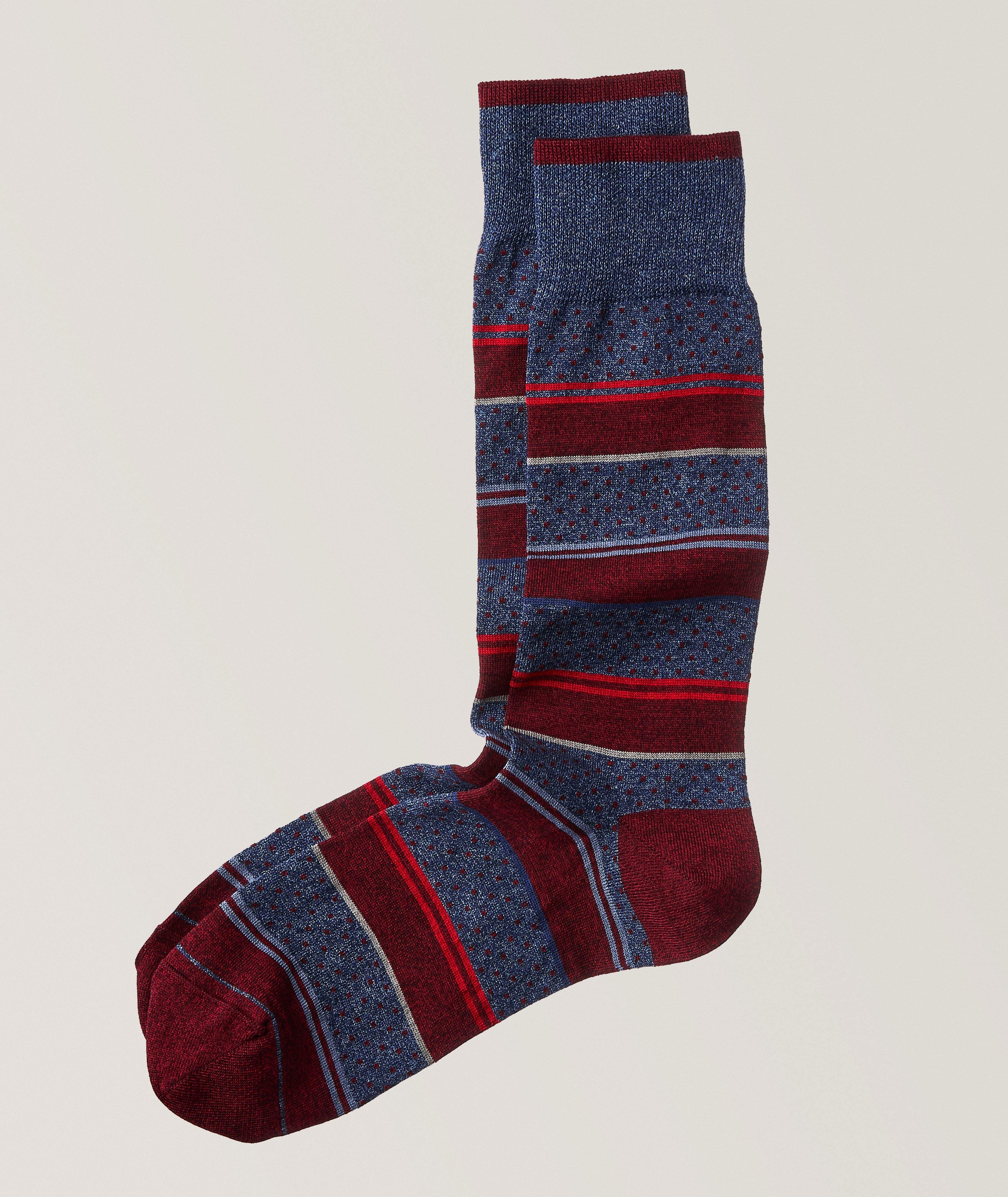 Chaussettes bordeaux en coton extensible à rayures à pois image 0