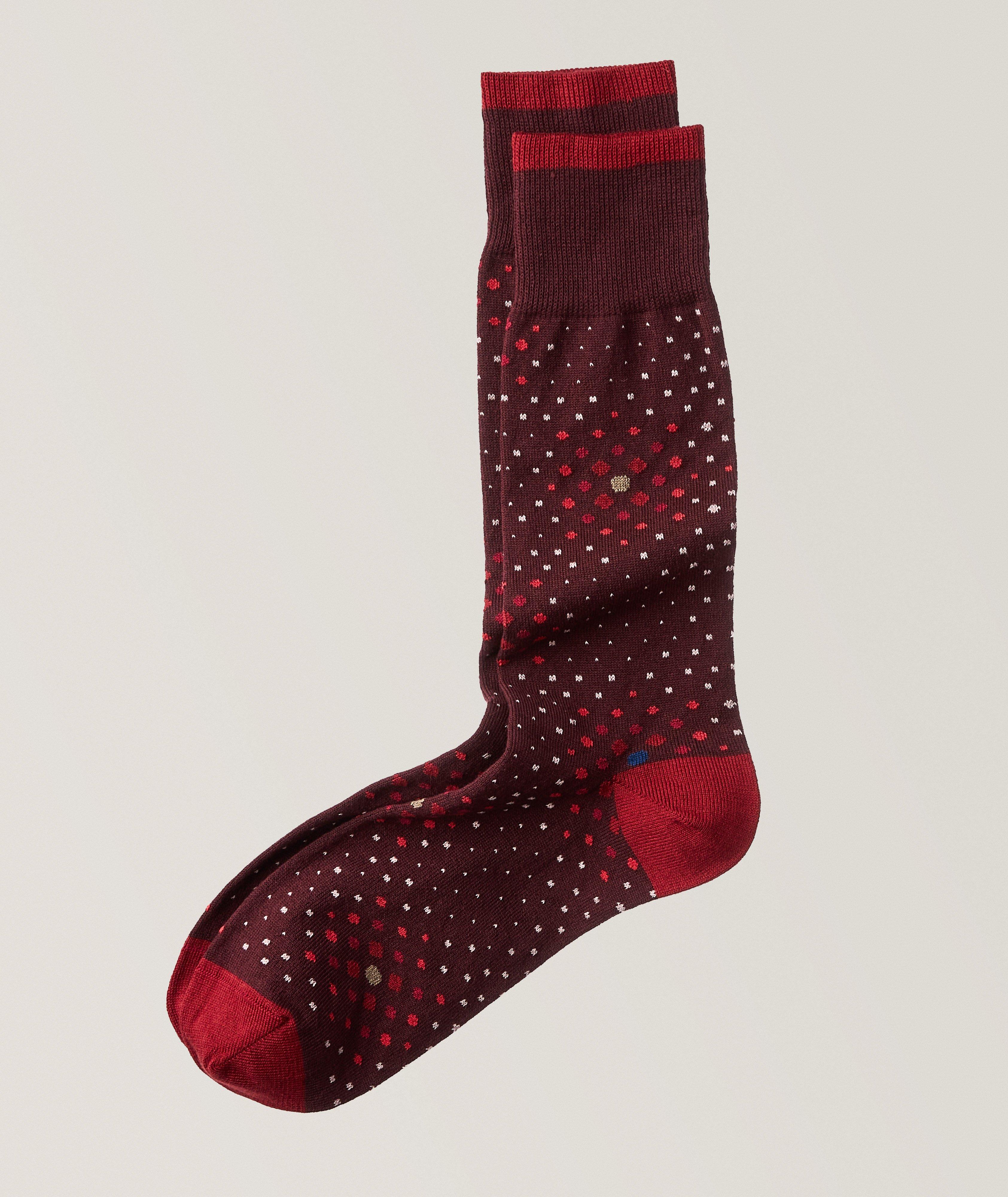 Chaussettes bordeaux en coton extensible à pois image 0