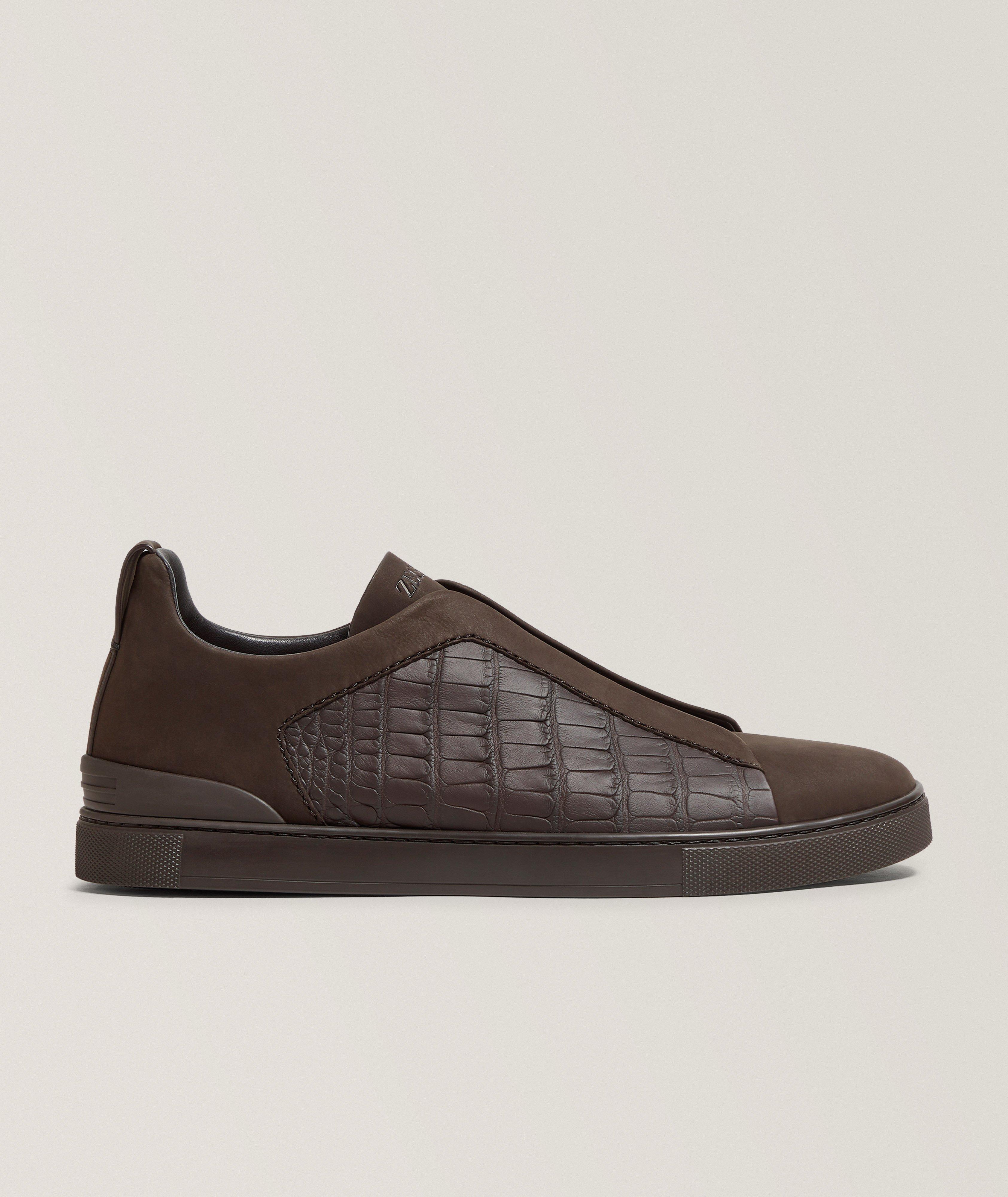 Triple Stitch Alligator Leather & Suede Sneakers image 0