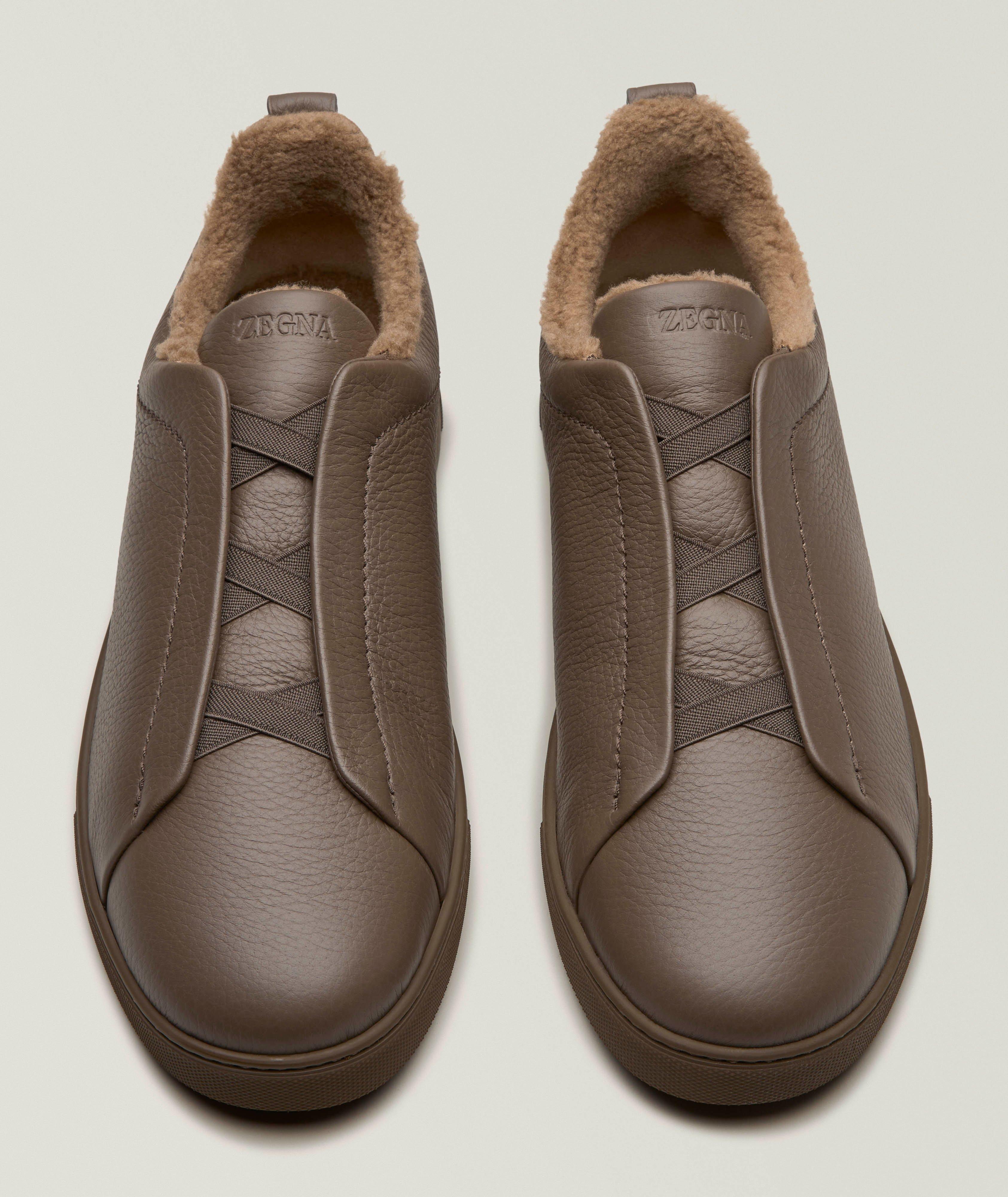 Shearling-Lined Triple Stitch Leather Sneakers image 1