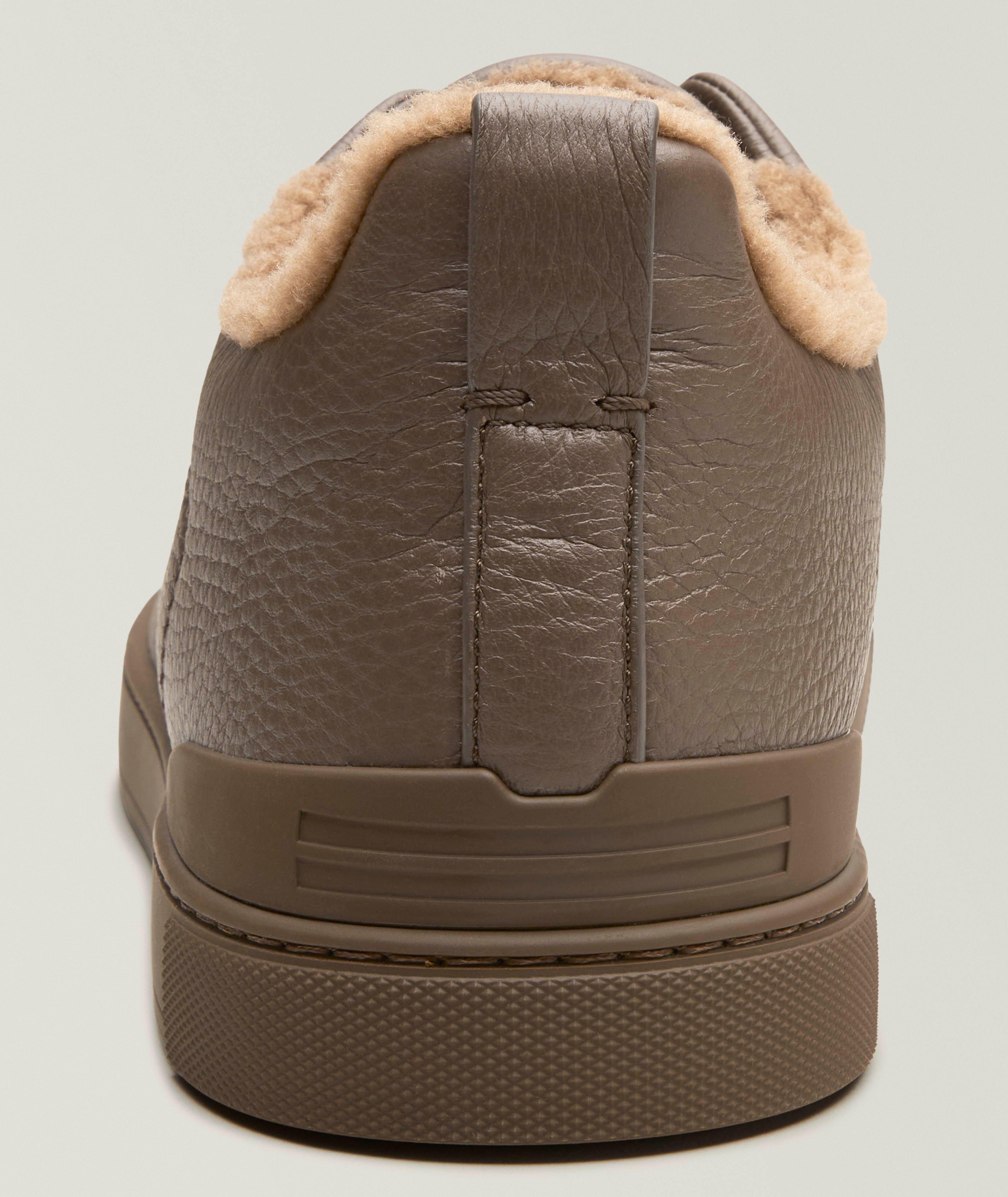 Shearling-Lined Triple Stitch Leather Sneakers image 2