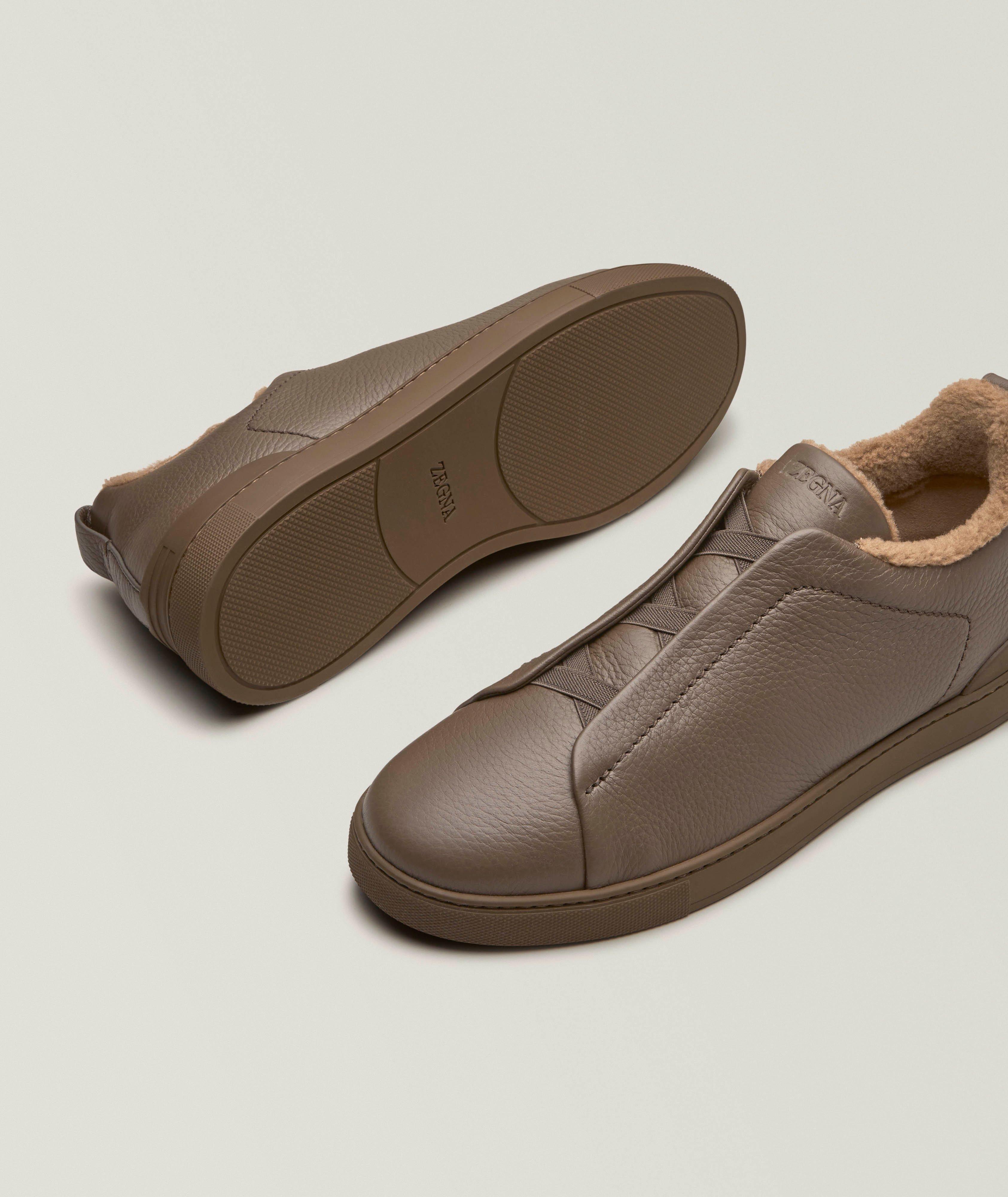 Shearling-Lined Triple Stitch Leather Sneakers image 3