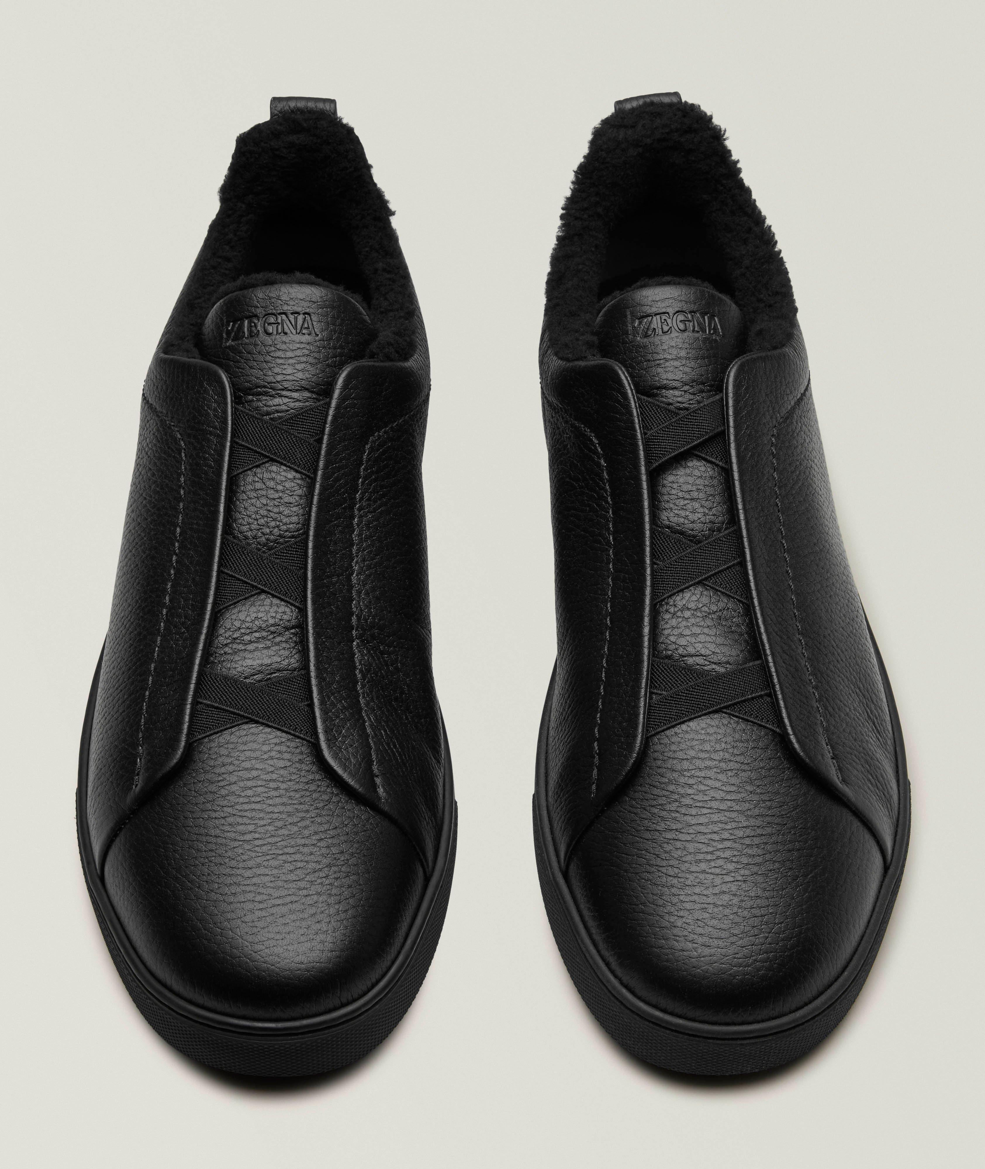 Shearling-Lined Triple Stitch Leather Sneakers image 1