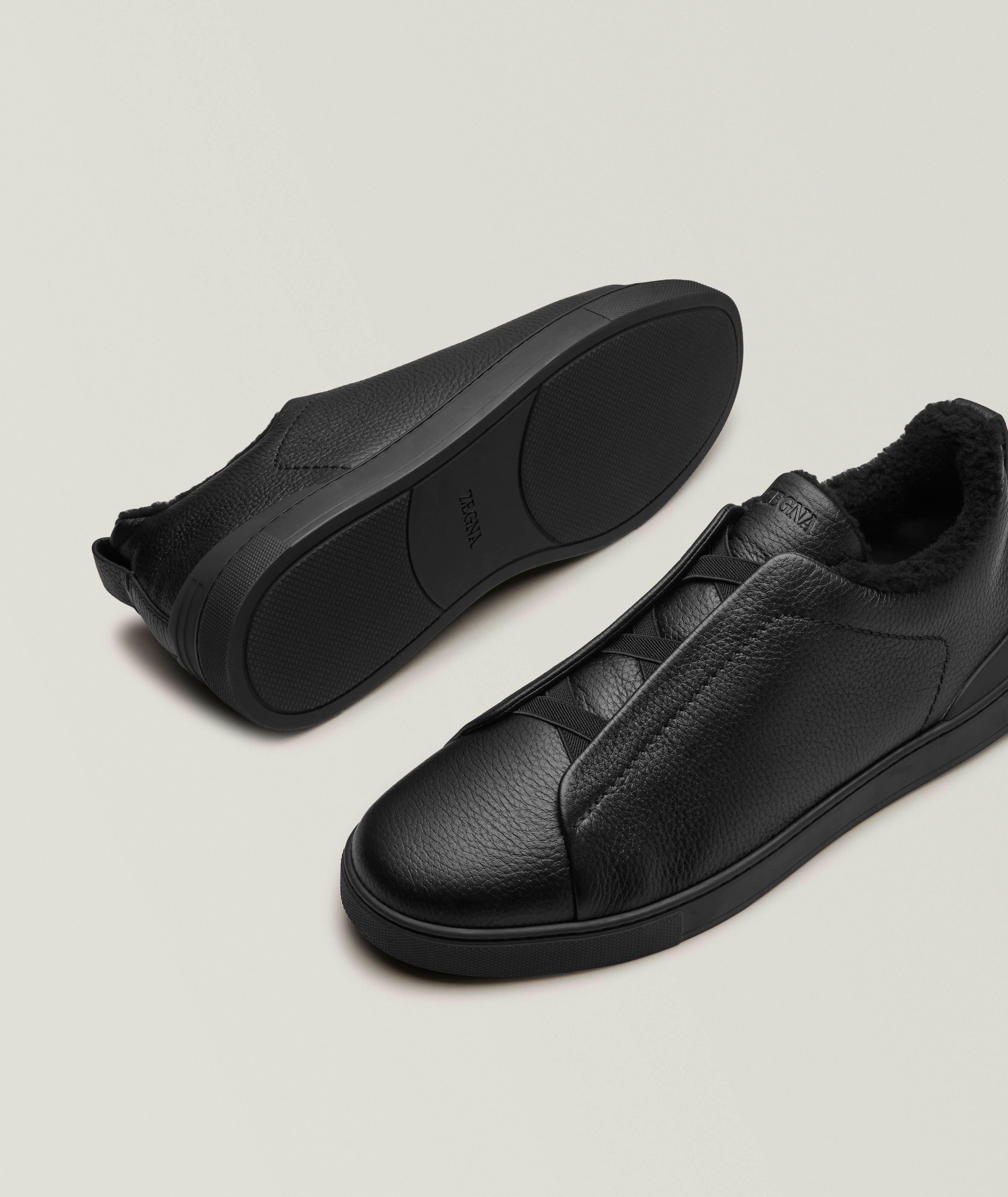 Shearling-Lined Triple Stitch Leather Sneakers image 3