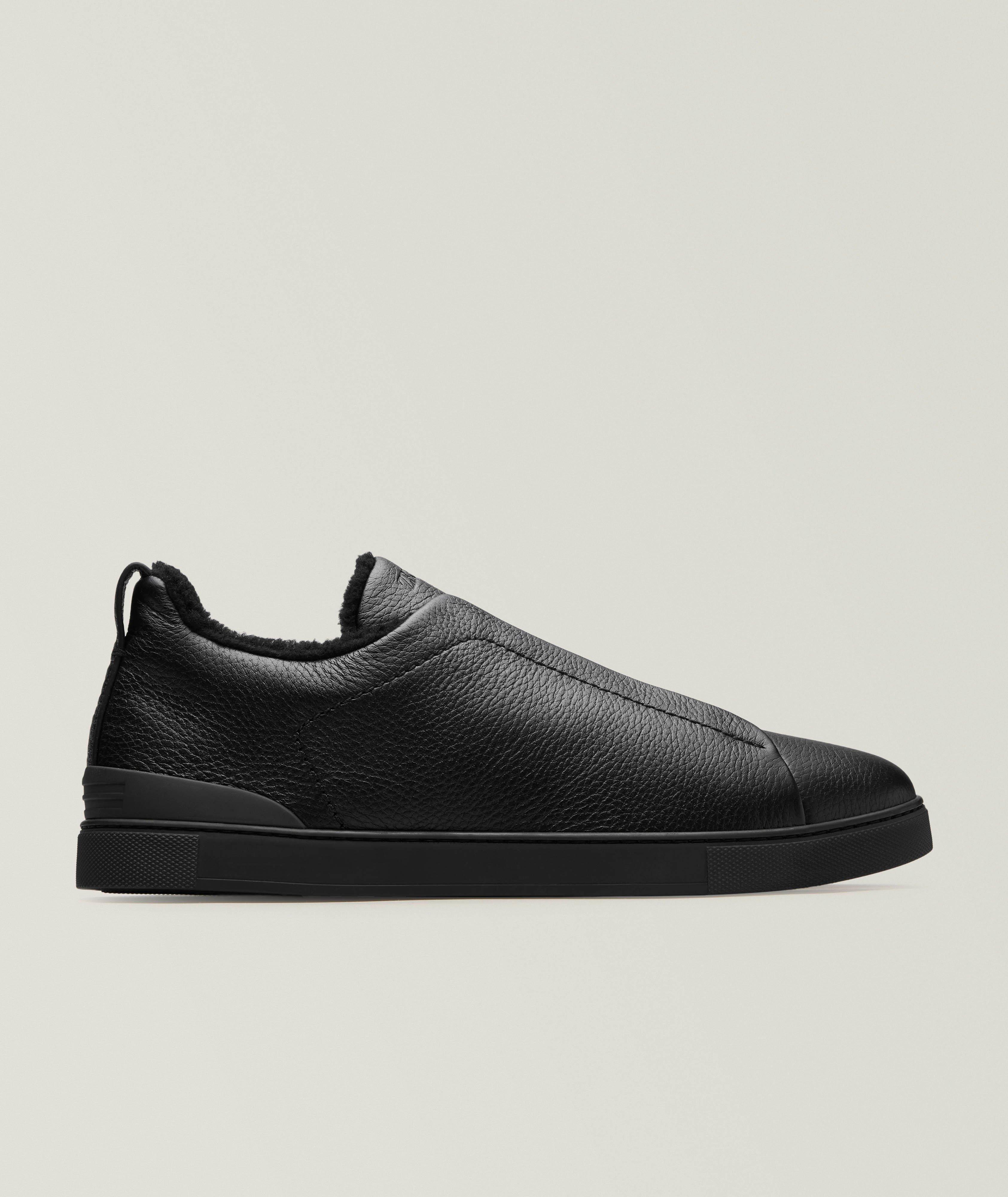Shearling-Lined Triple Stitch Leather Sneakers image 0