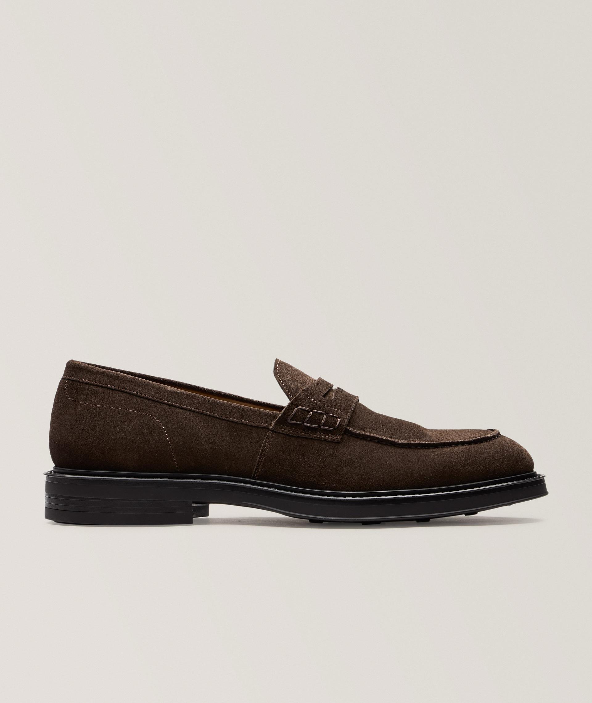 Split-Toe Suede Penny Loafers image 0