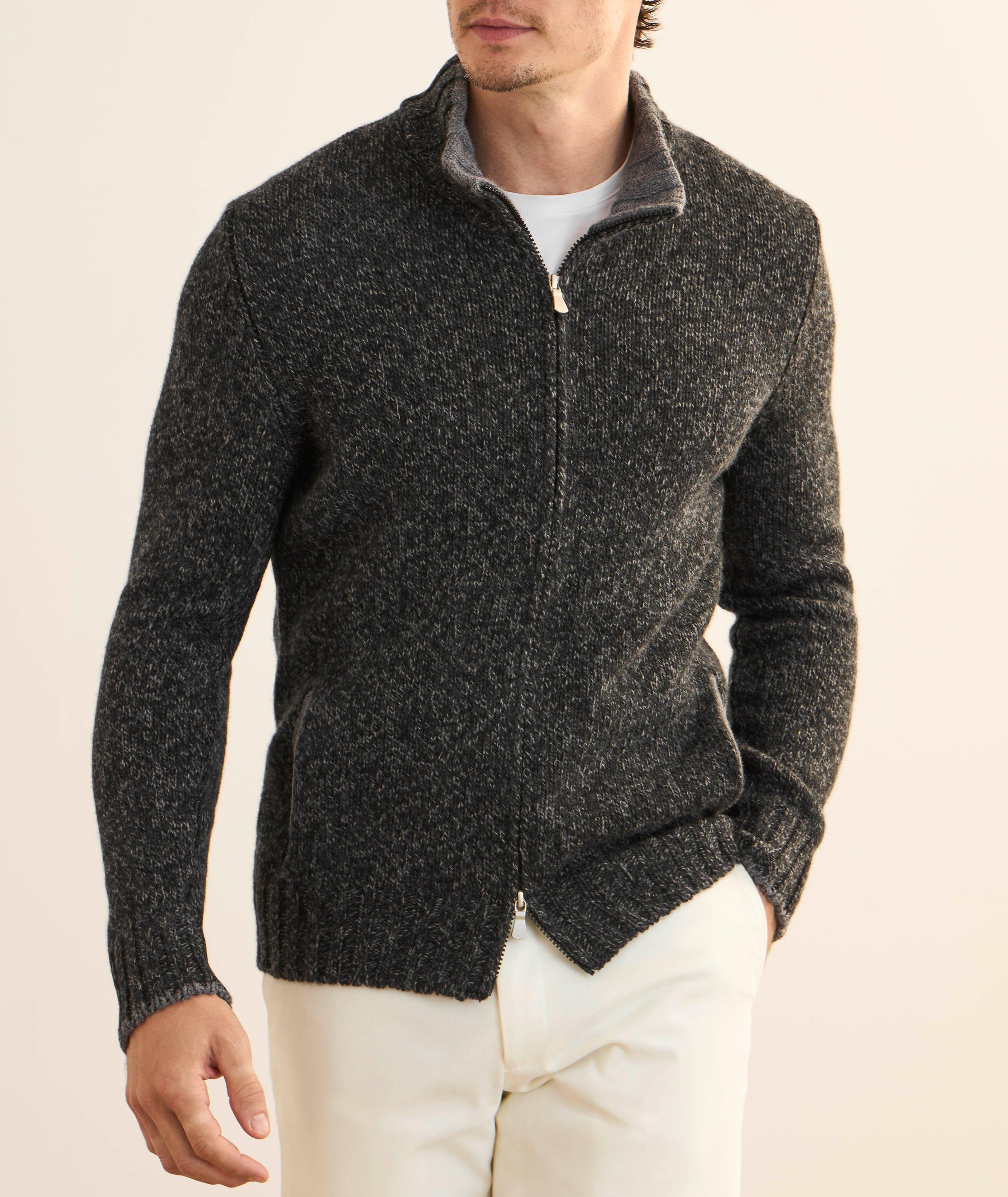 Cardigan zippé en laine vierge effet mélangé coupe ajustée image 1