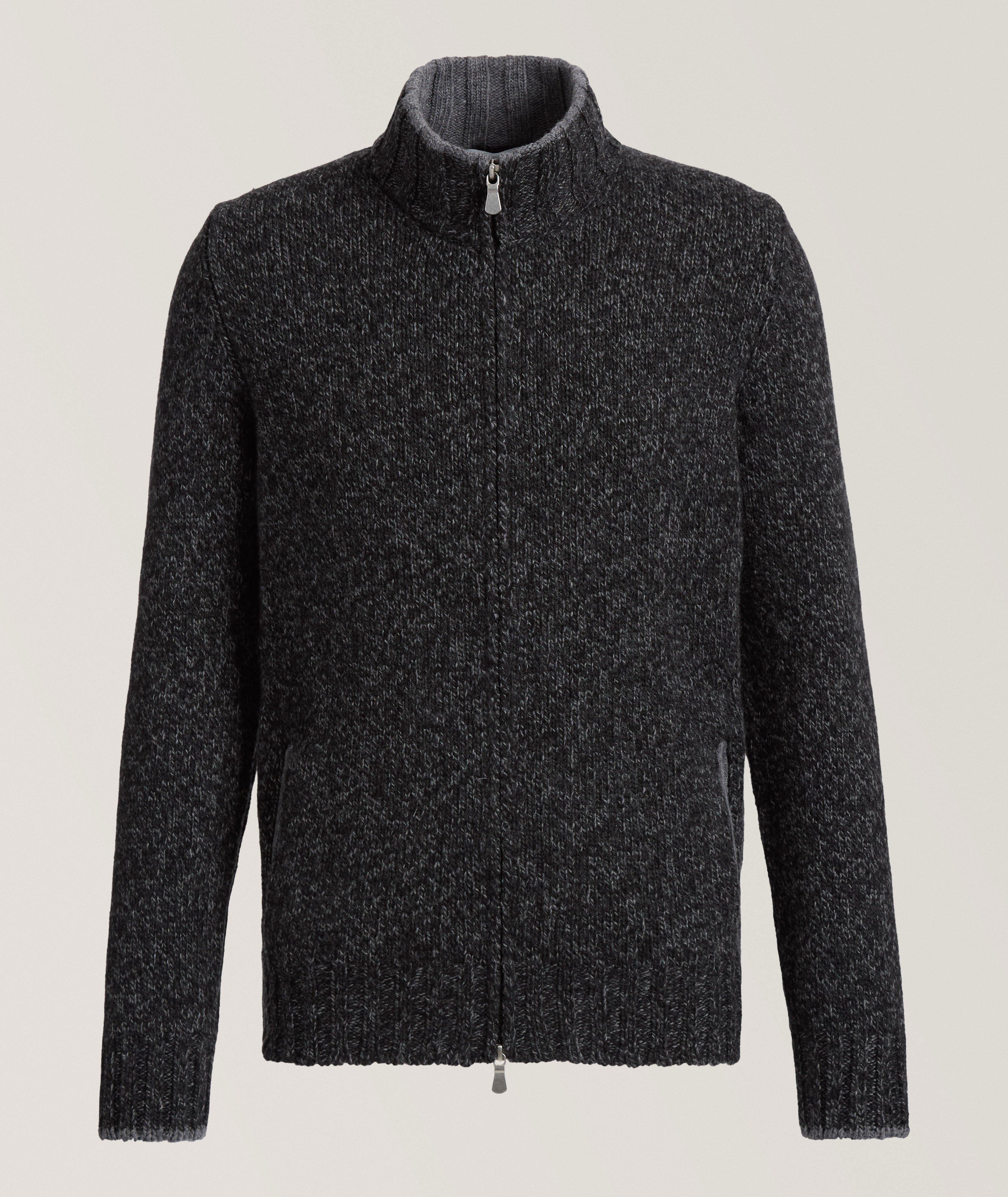 Cardigan zippé en laine vierge effet mélangé coupe ajustée image 0