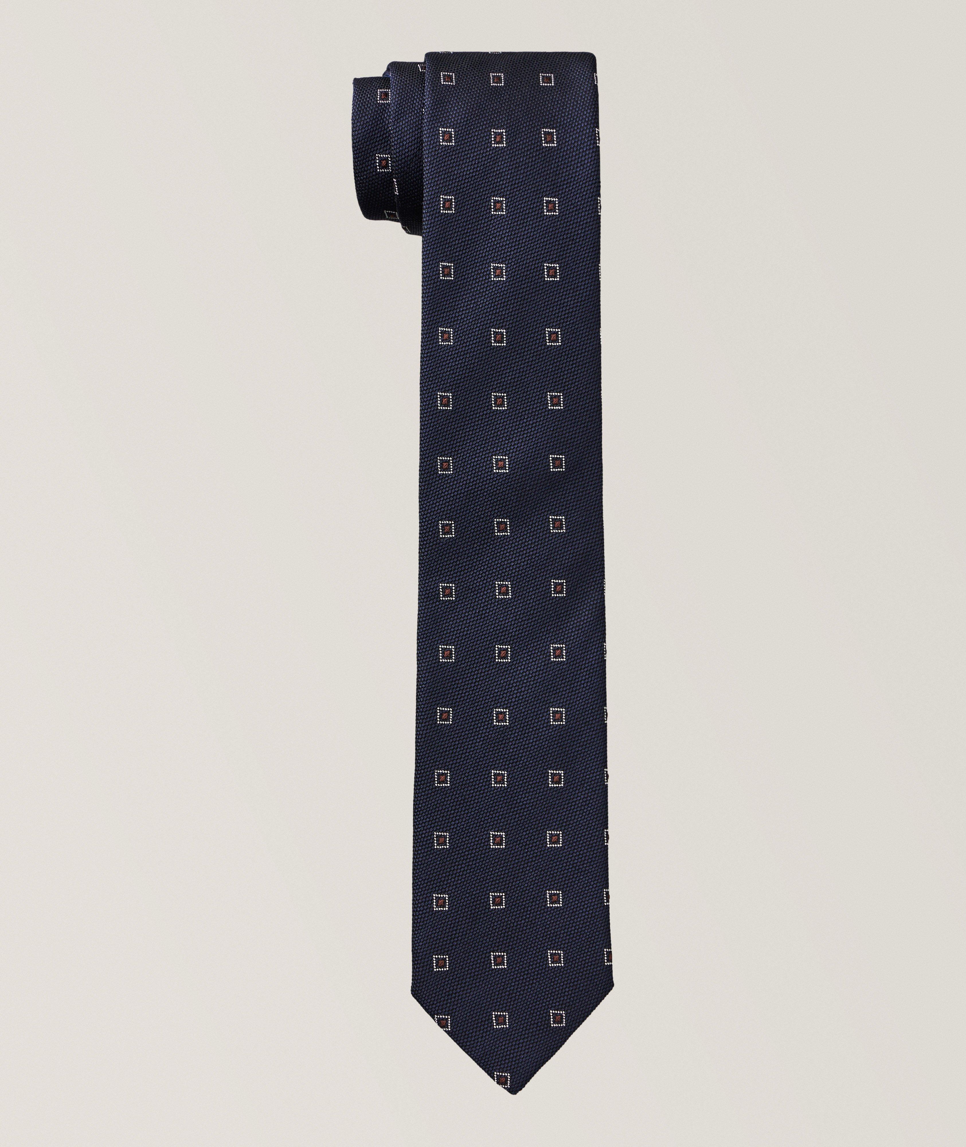 Square-Dot Motif Silk-Cotton Tie image 0
