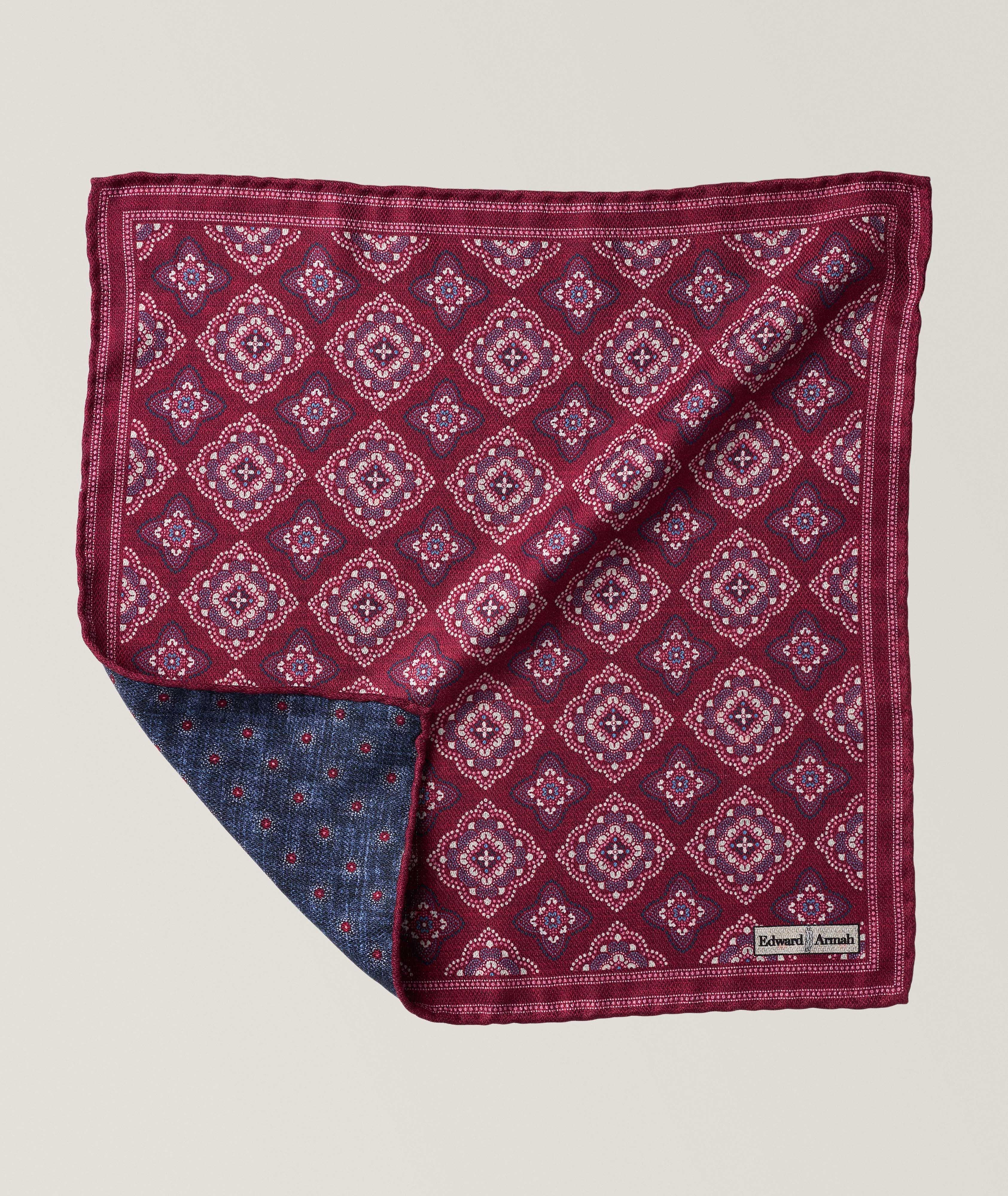 Pochette de costume en soie à motif médaillon et pois image 0