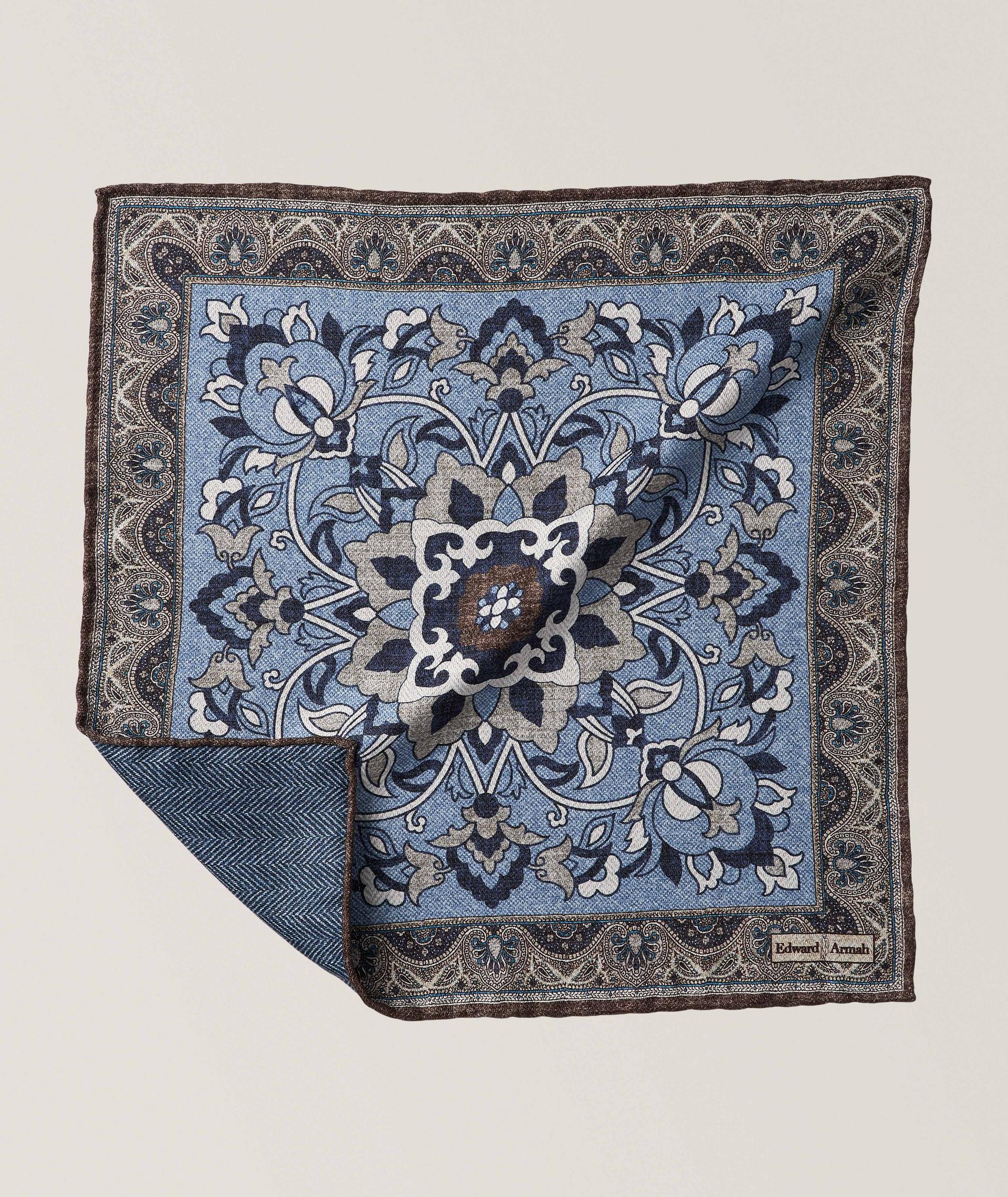 Medallion-Herringbone Silk Pocket Square  image 0