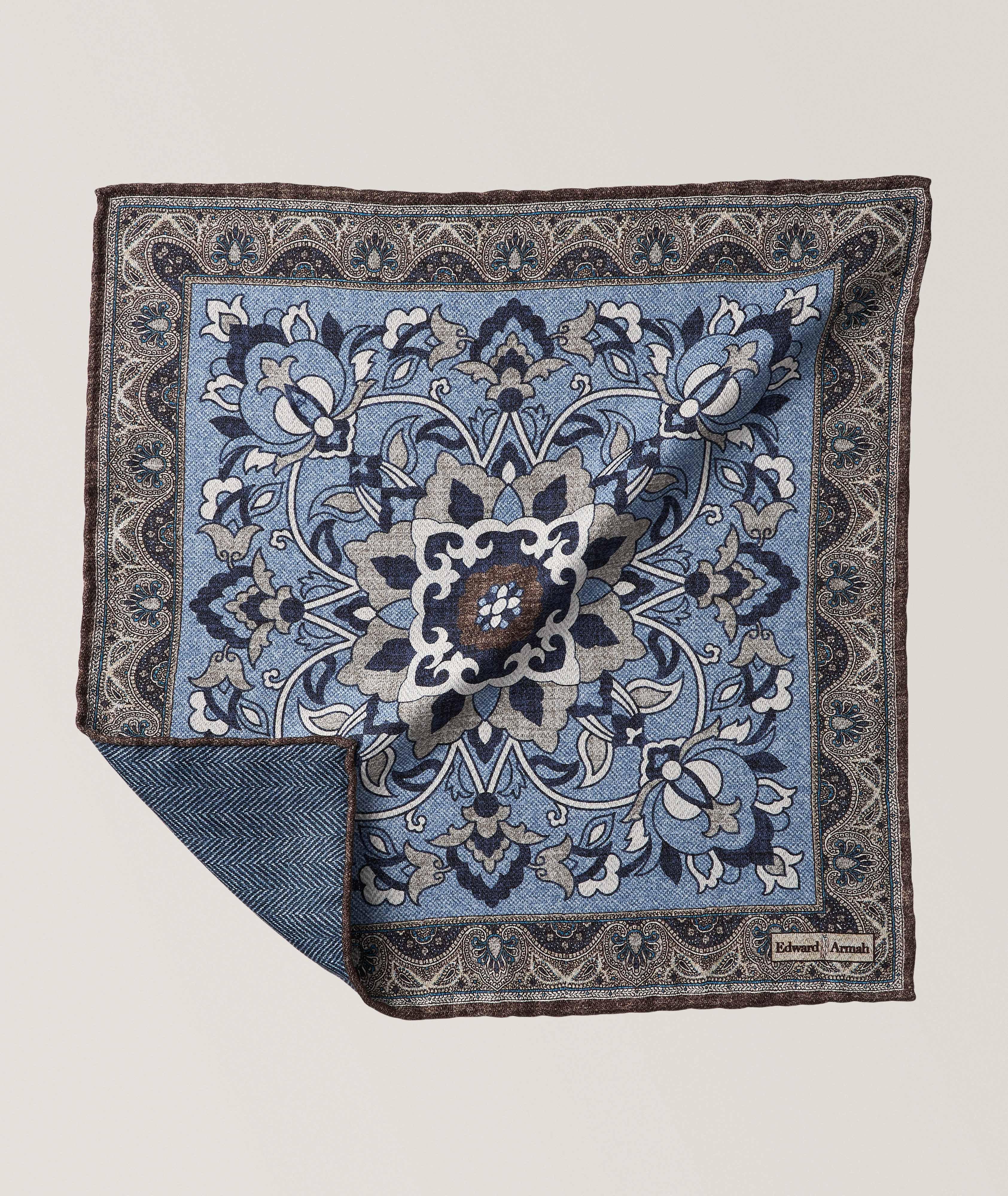Medallion-Herringbone Silk Pocket Square  image 0