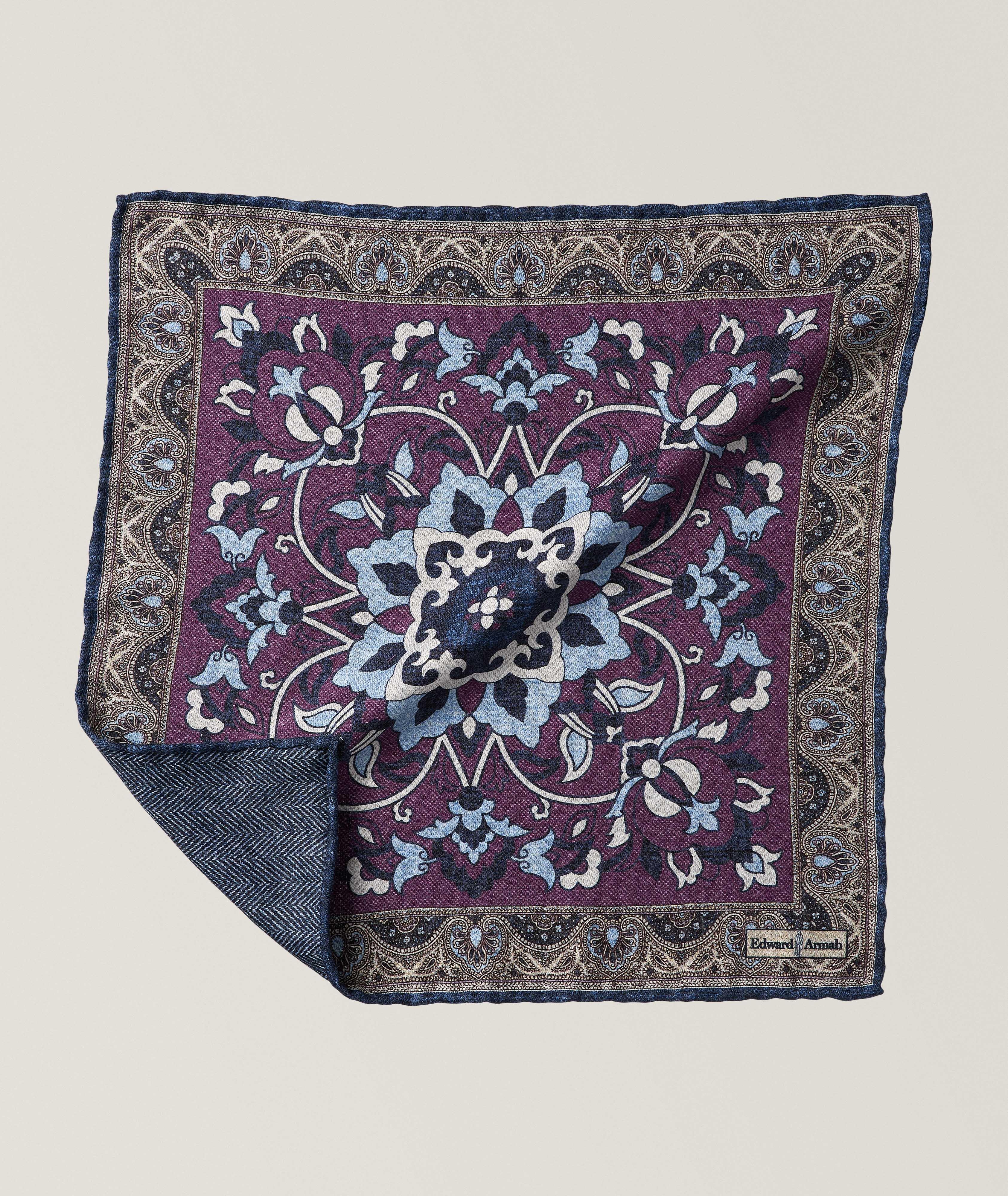Medallion-Herringbone Silk Pocket Square  image 0