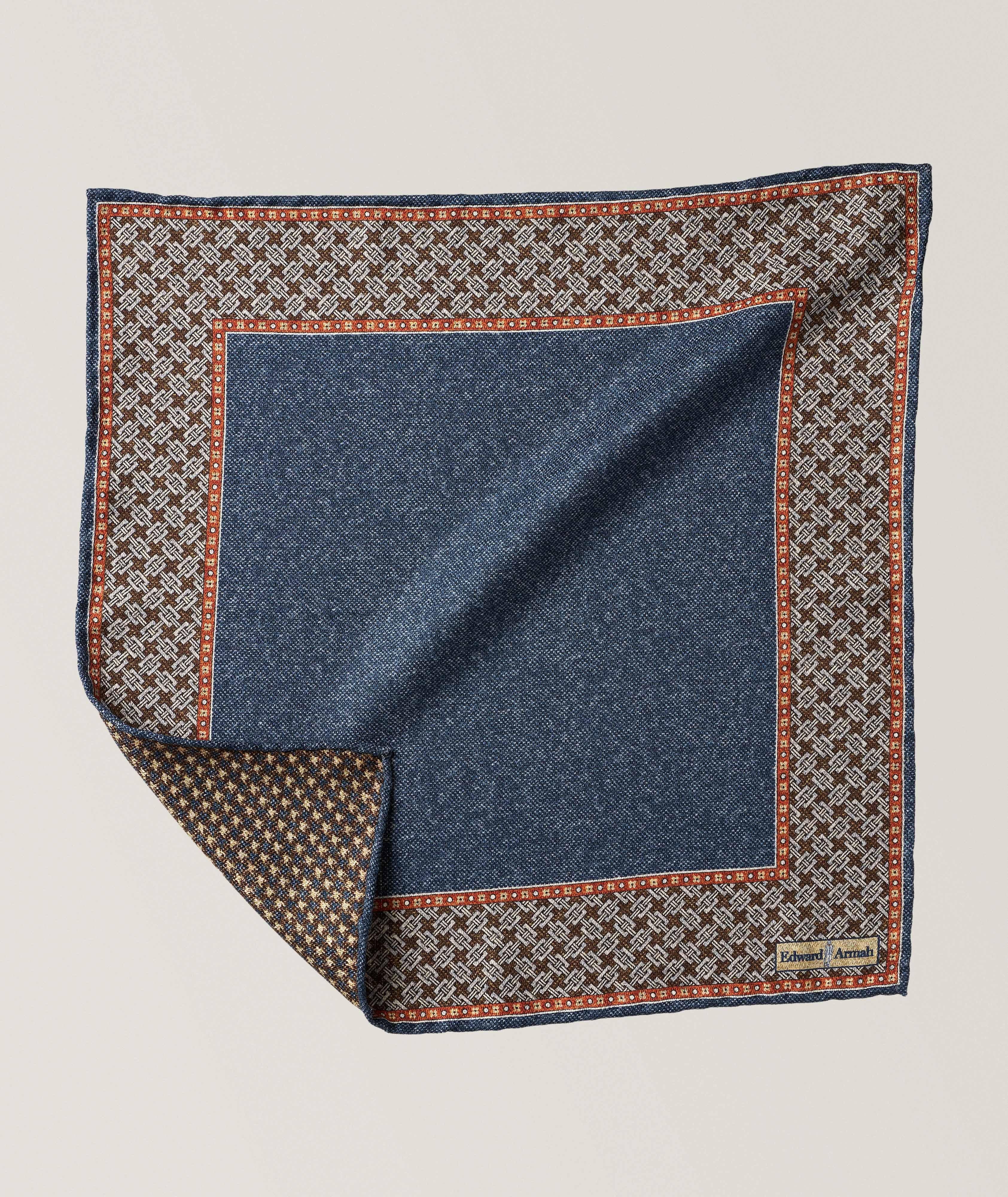 Pochette de costume en soie à motif pied-de-poule et bordure reliée image 0