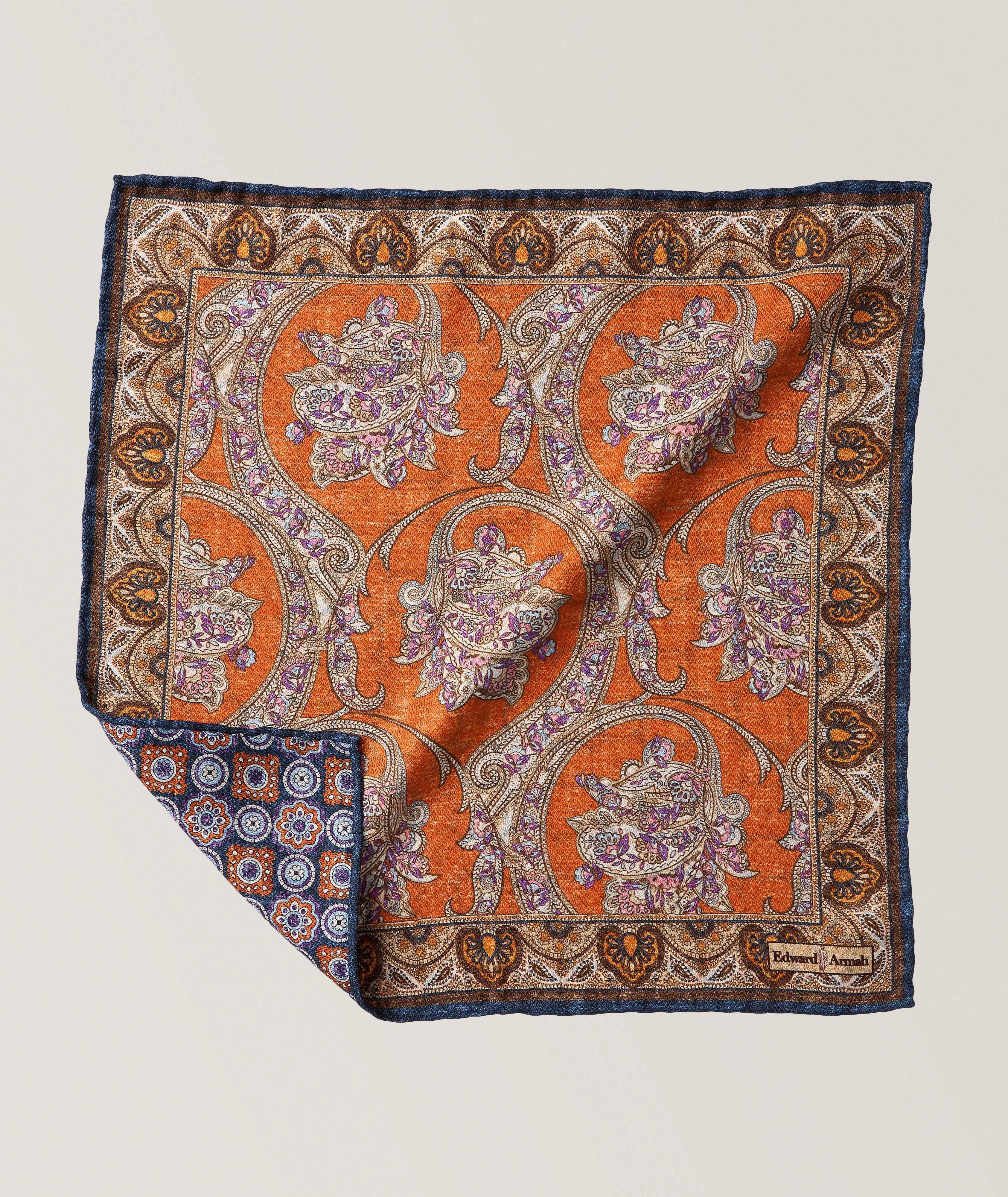 Floral-Medallion Print Silk Pocket Square  image 0
