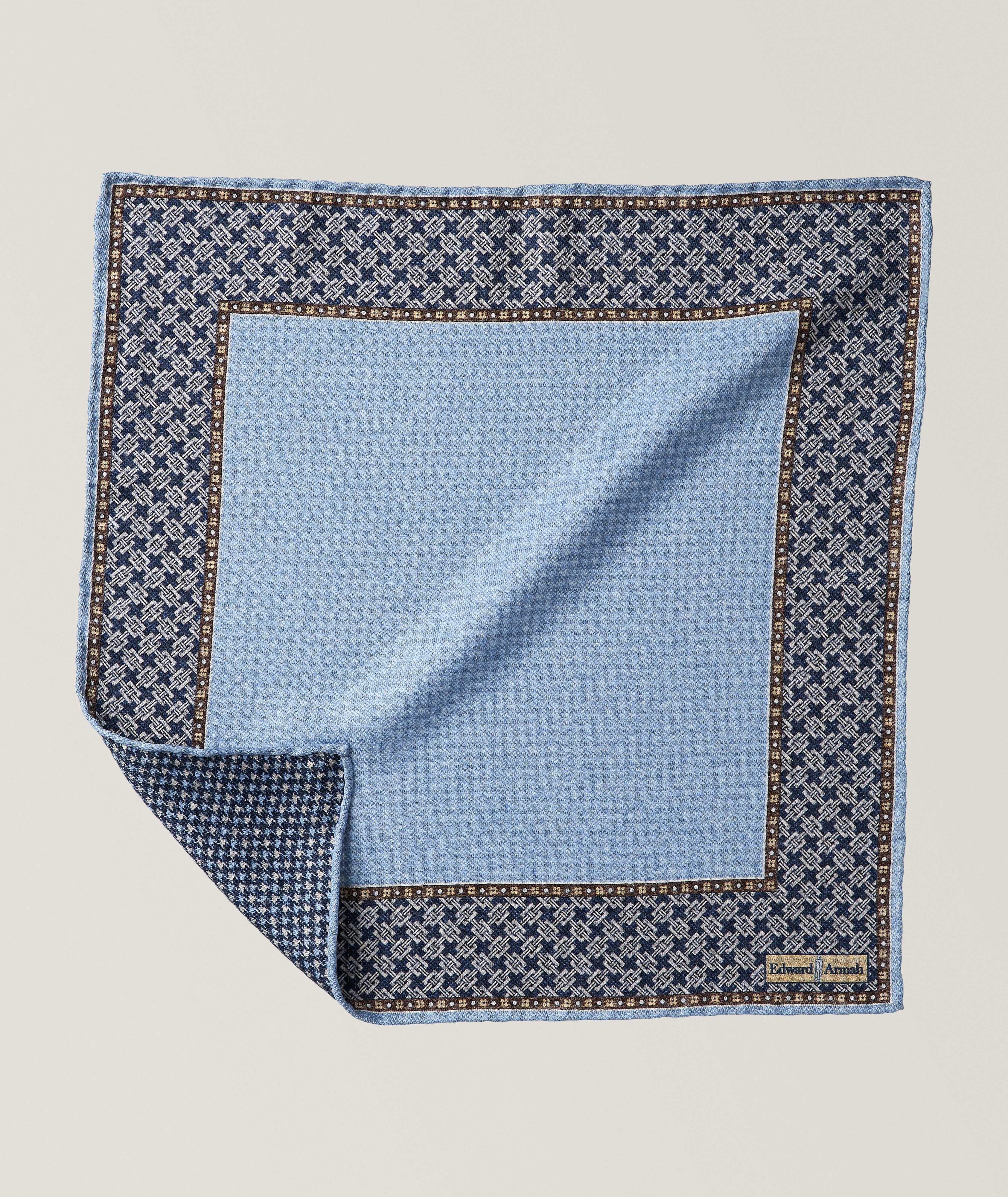 Pochette de costume en soie à motif pied-de-poule et bordure reliée image 0