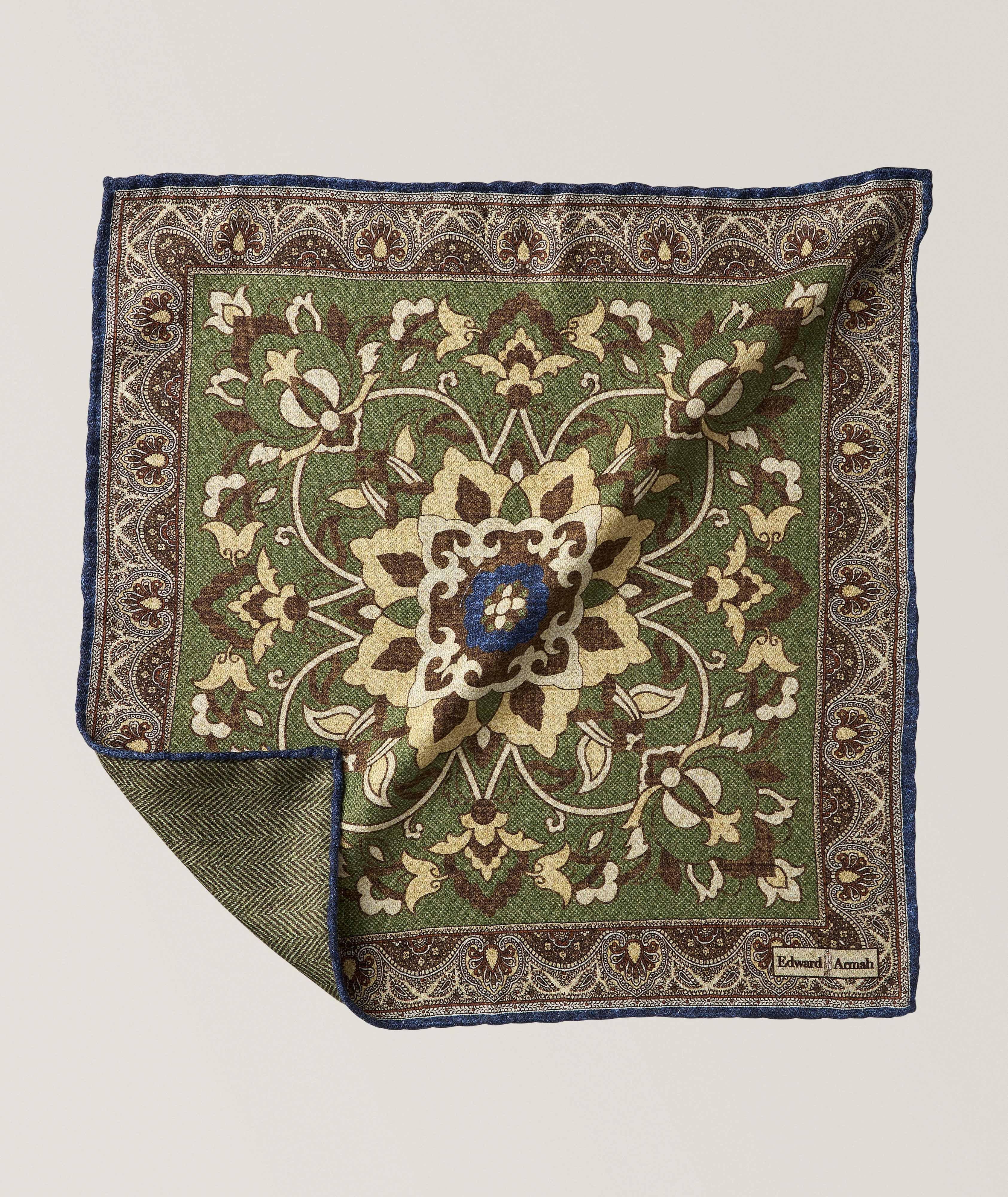 Medallion-Herringbone Silk Pocket Square  image 0