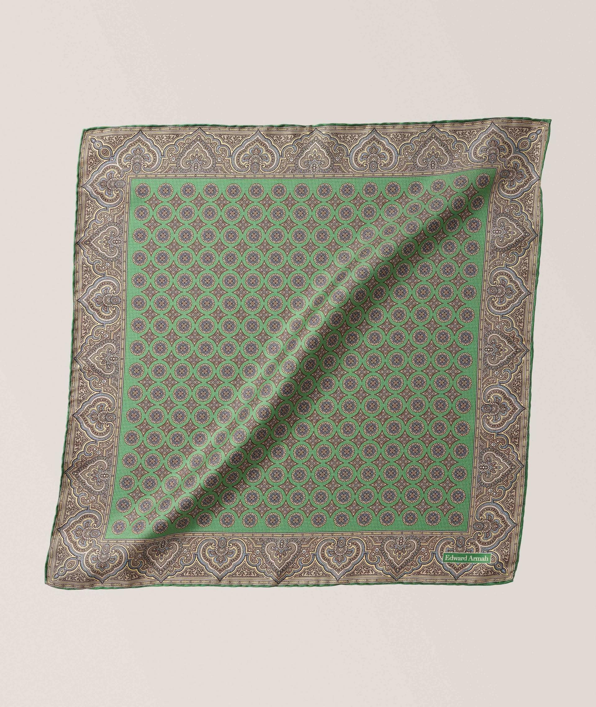 Medallion Border Silk Pocket Square  image 0