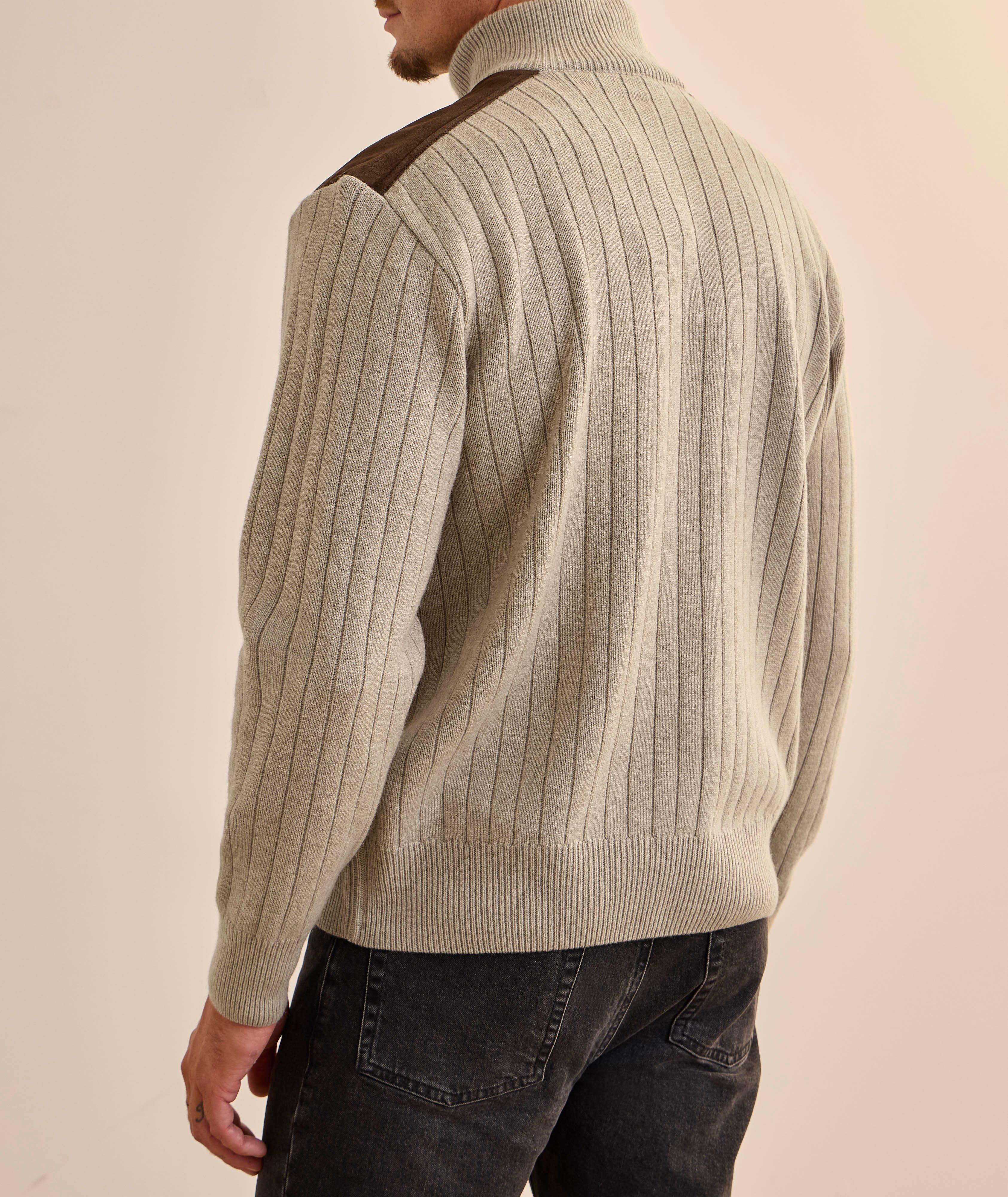 Pull à demi-fermeture zippée en laine et cachemire avec finitions en suède image 2
