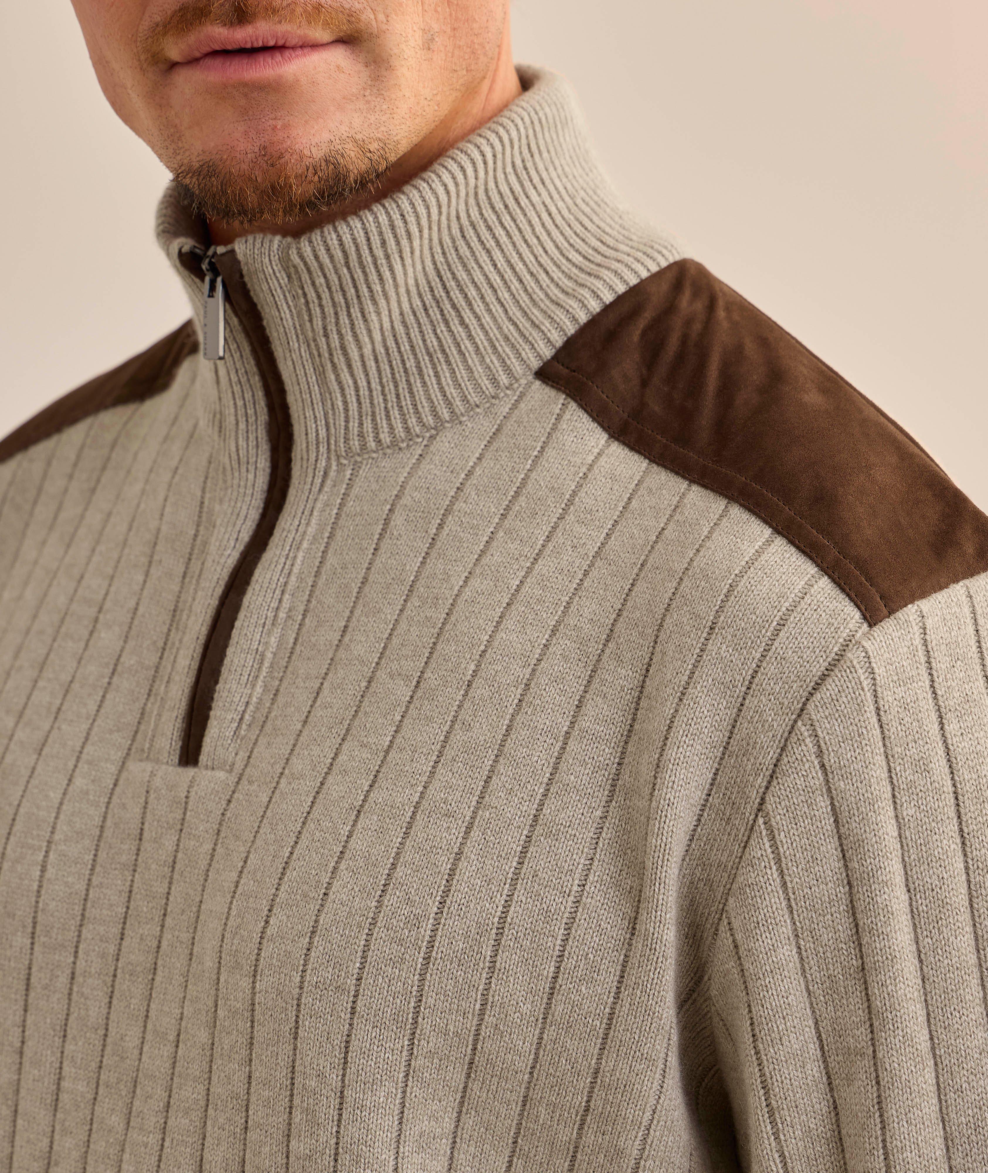 Pull à demi-fermeture zippée en laine et cachemire avec finitions en suède image 3