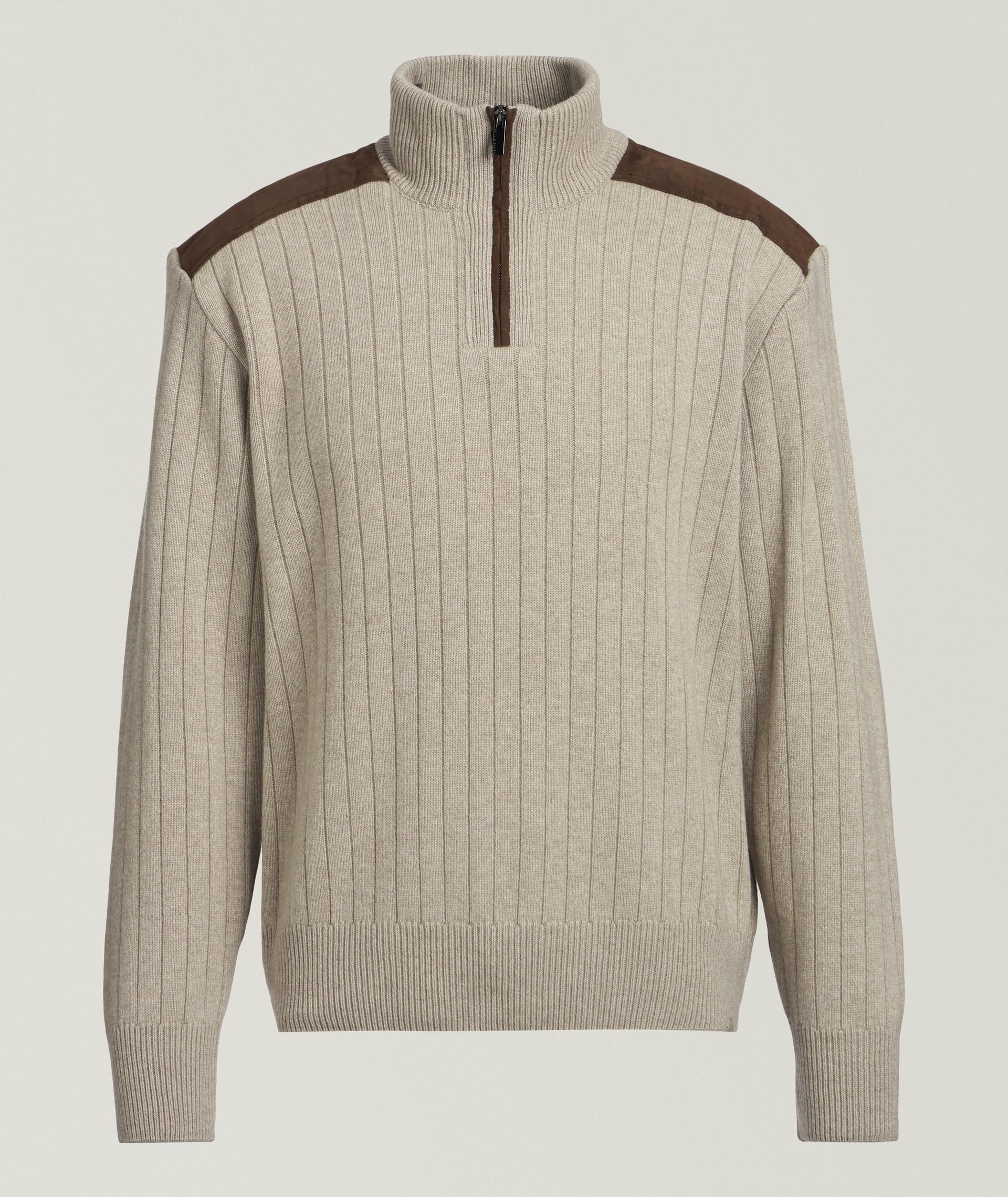Suede-Trim Quarter-Zip Sweater image 0