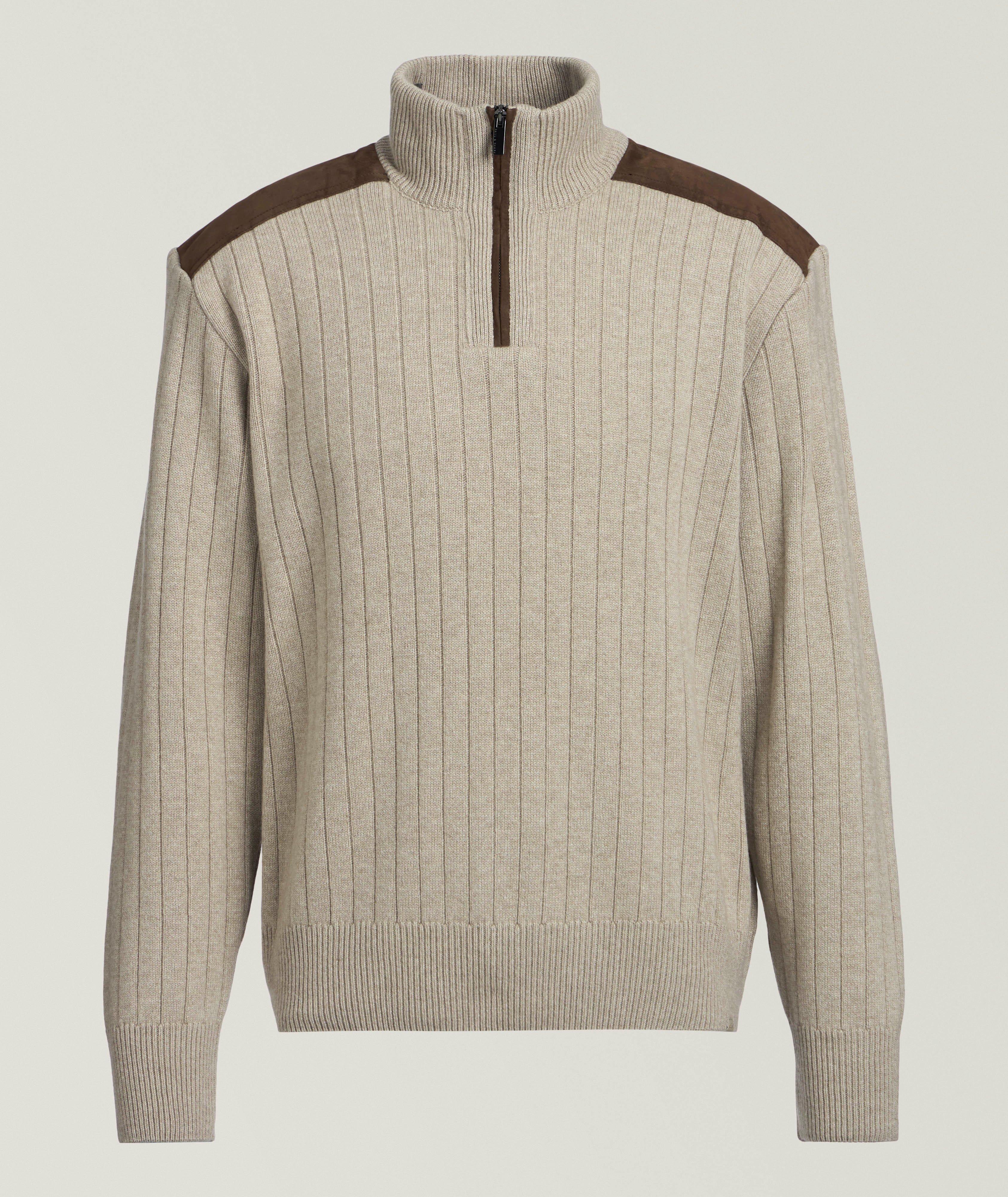 Suede-Trim Quarter-Zip Sweater image 0