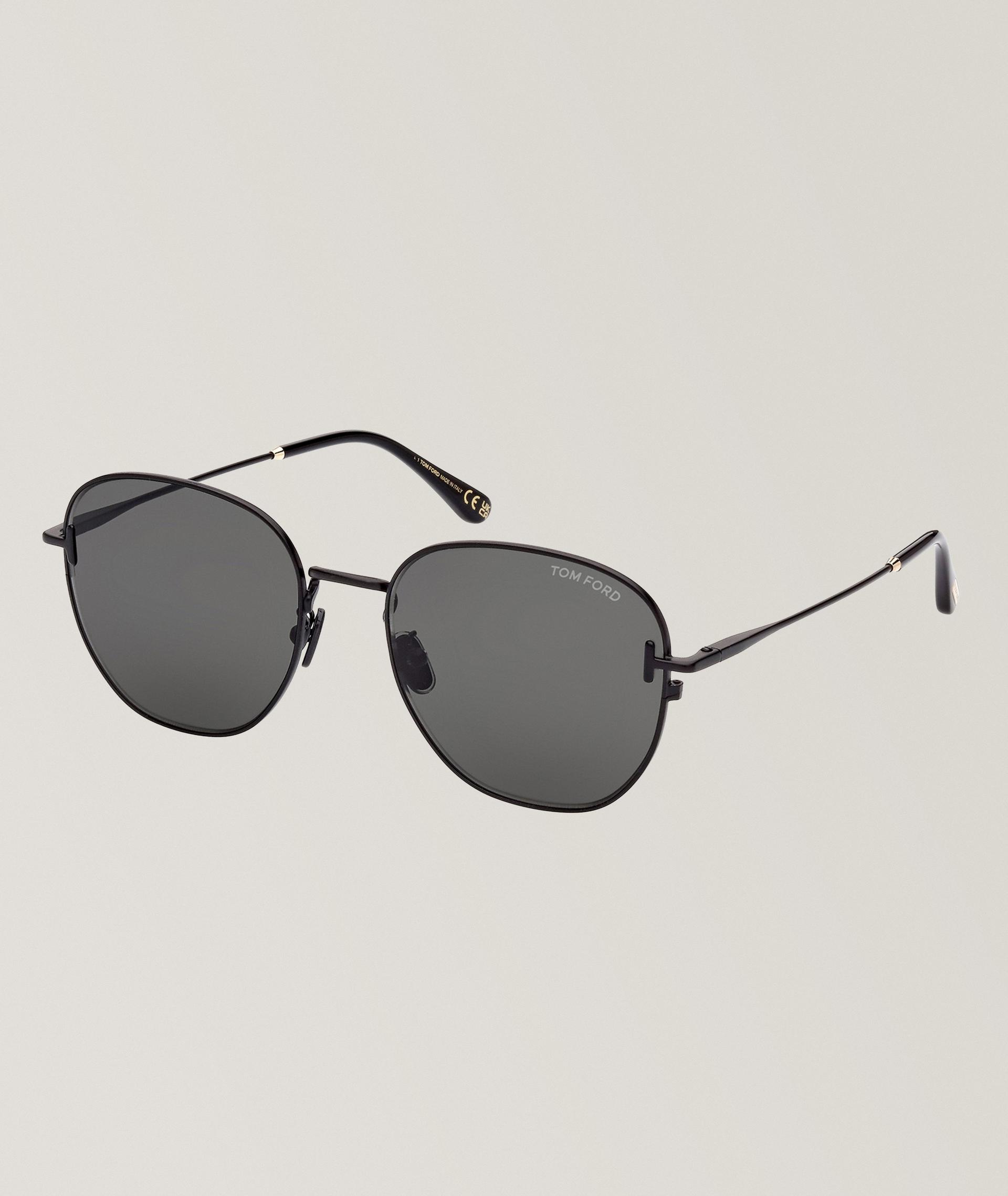 Lunettes de soleil rondes en métal avec logo en T image 0