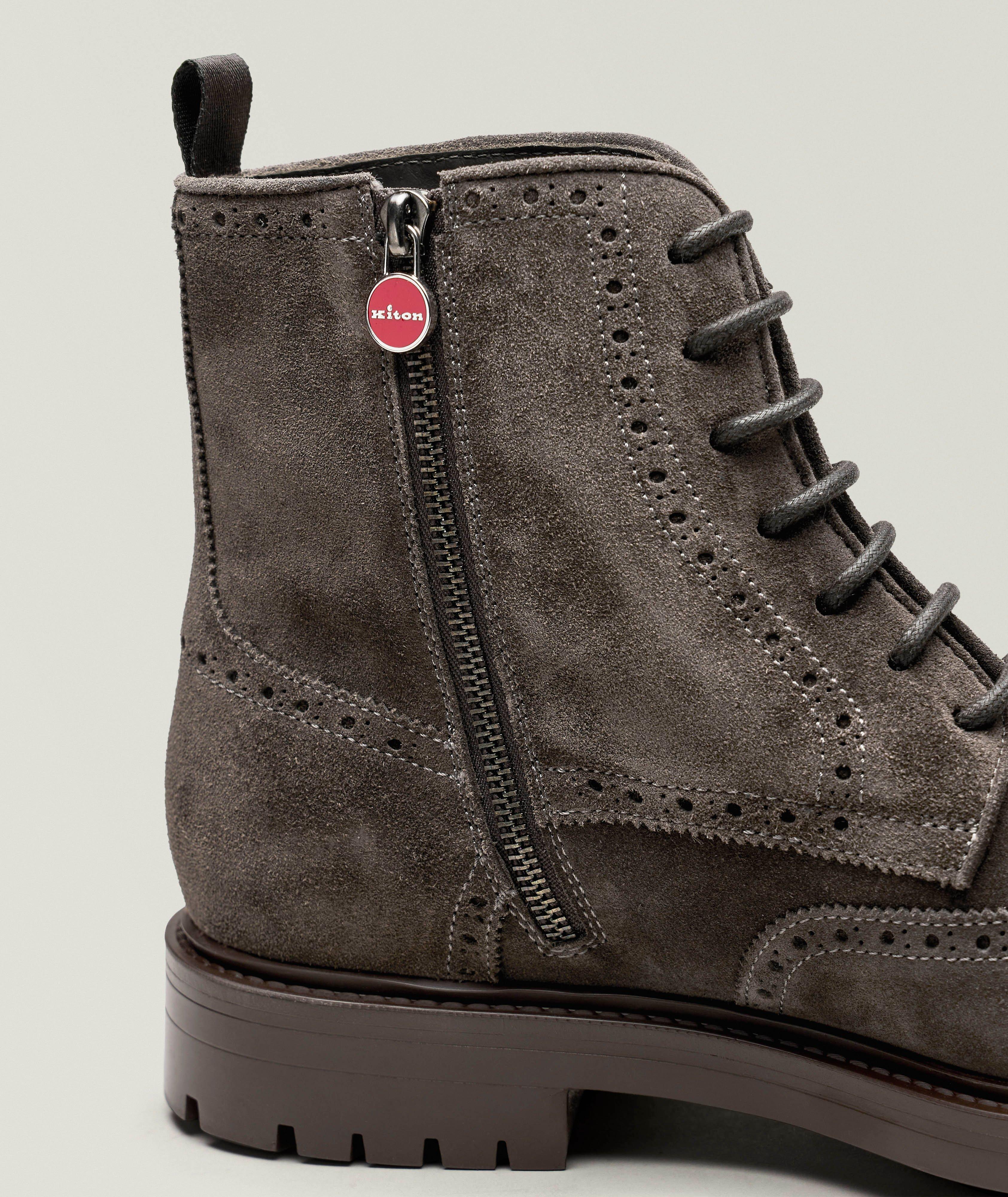 KITON DRK BRN SUEDE WINGTIP LACEUP ZIP BT image 2