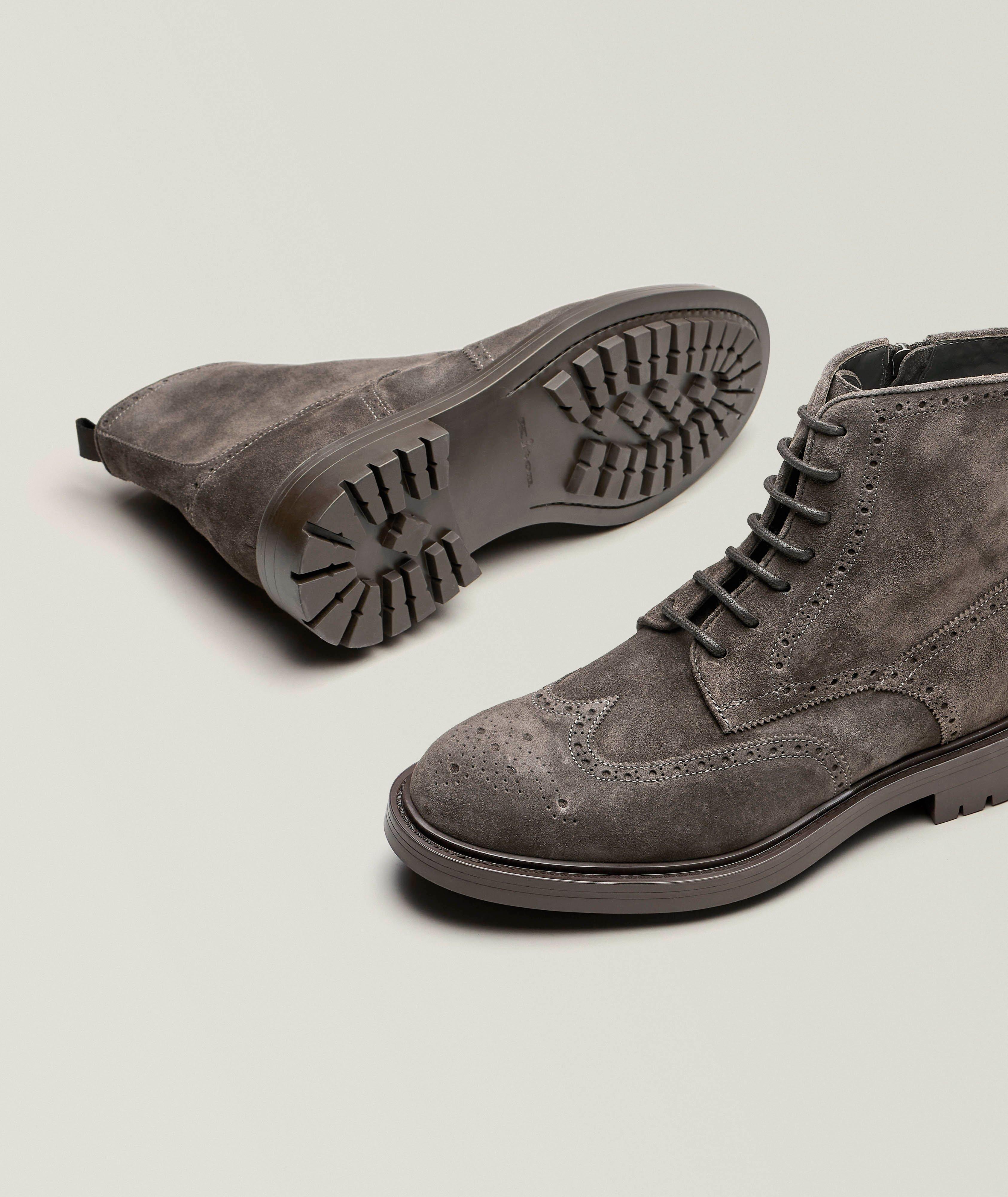 KITON DRK BRN SUEDE WINGTIP LACEUP ZIP BT image 3