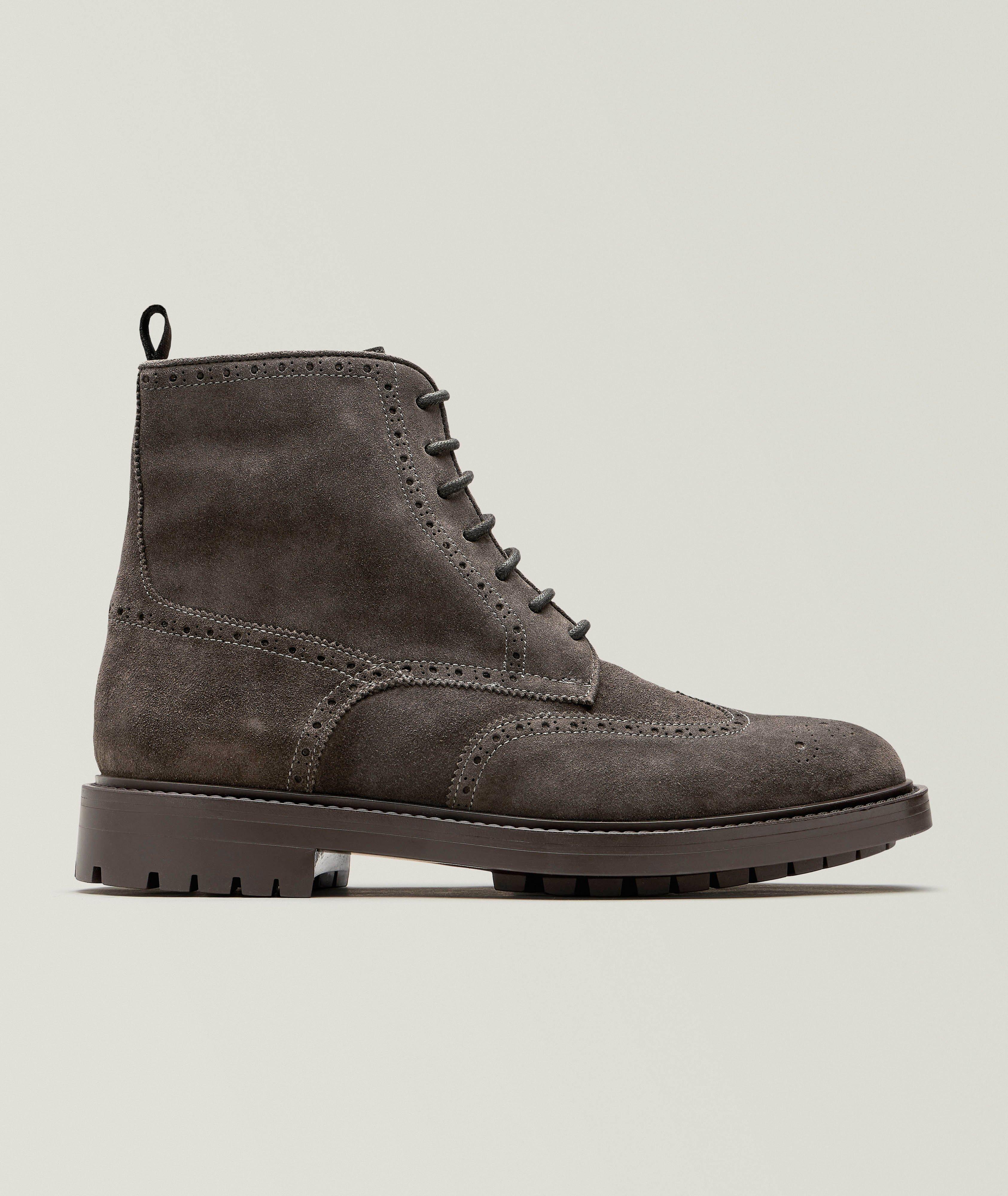 KITON DRK BRN SUEDE WINGTIP LACEUP ZIP BT image 0