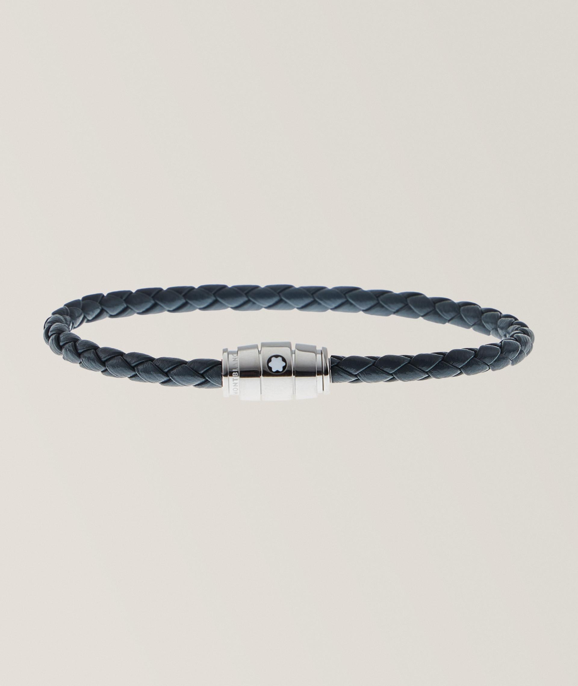 Bracelet en cuir tressé à trois anneaux image 0