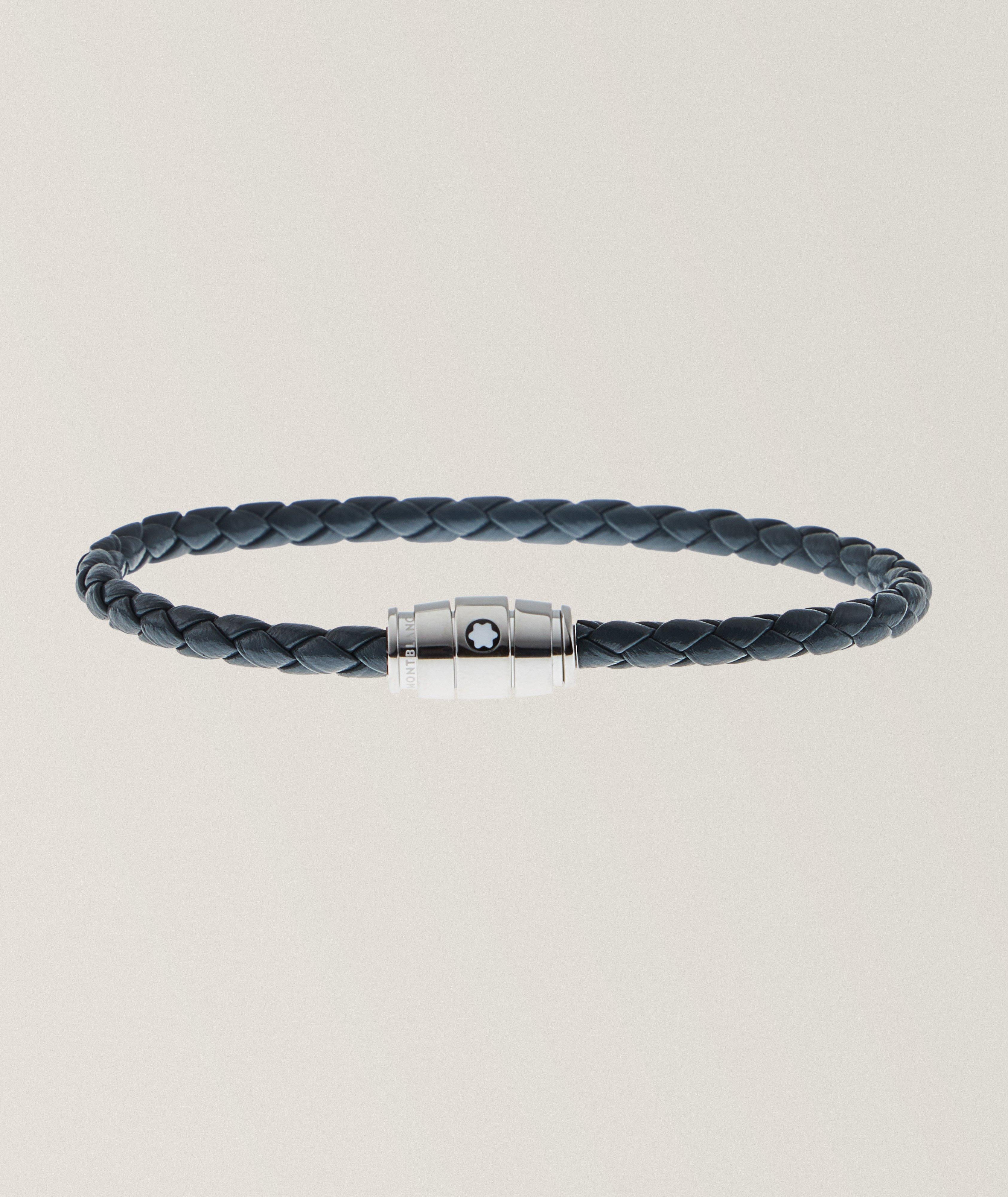 Bracelet en cuir tressé à trois anneaux image 0