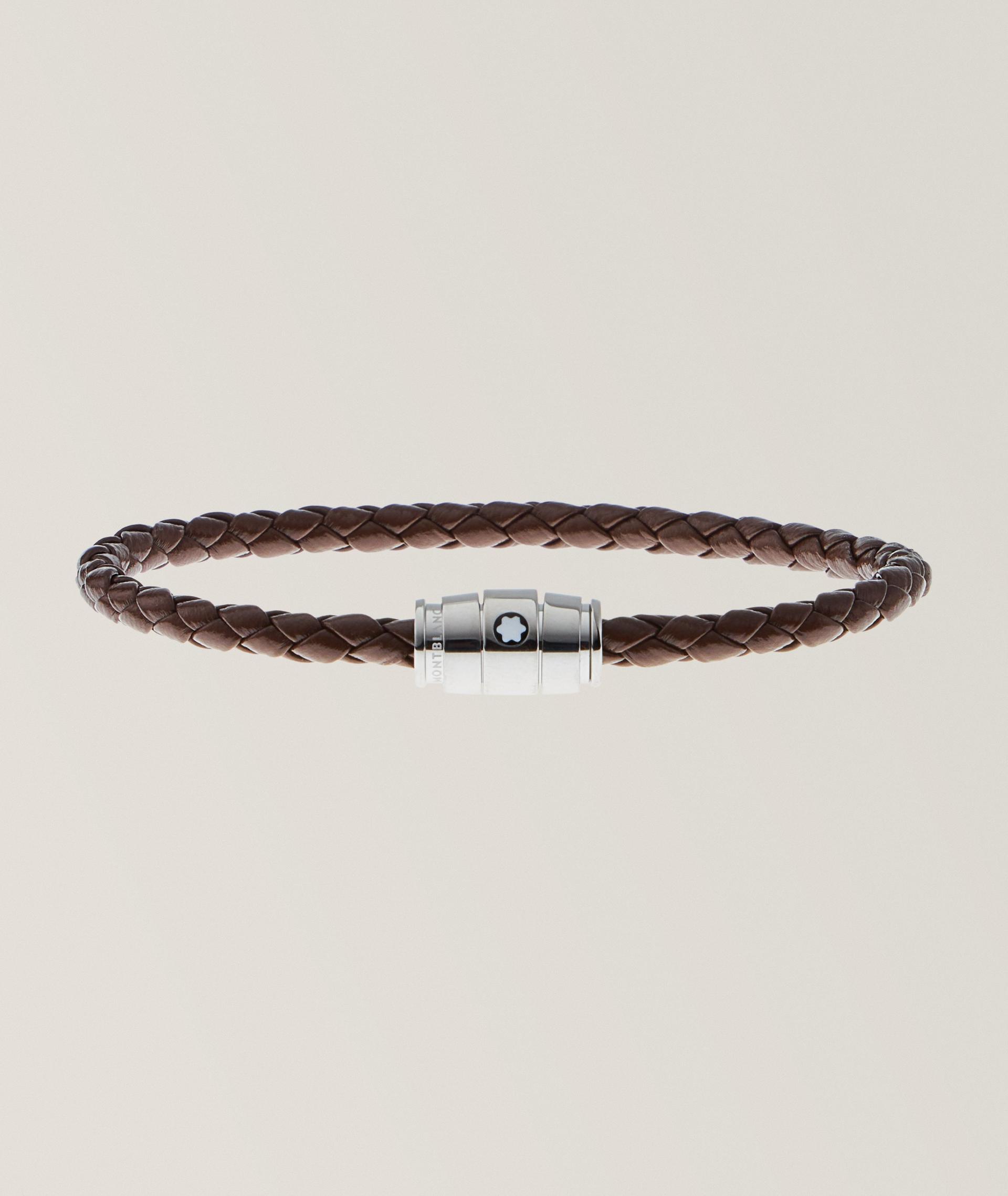 Bracelet en cuir tressé à trois anneaux image 0
