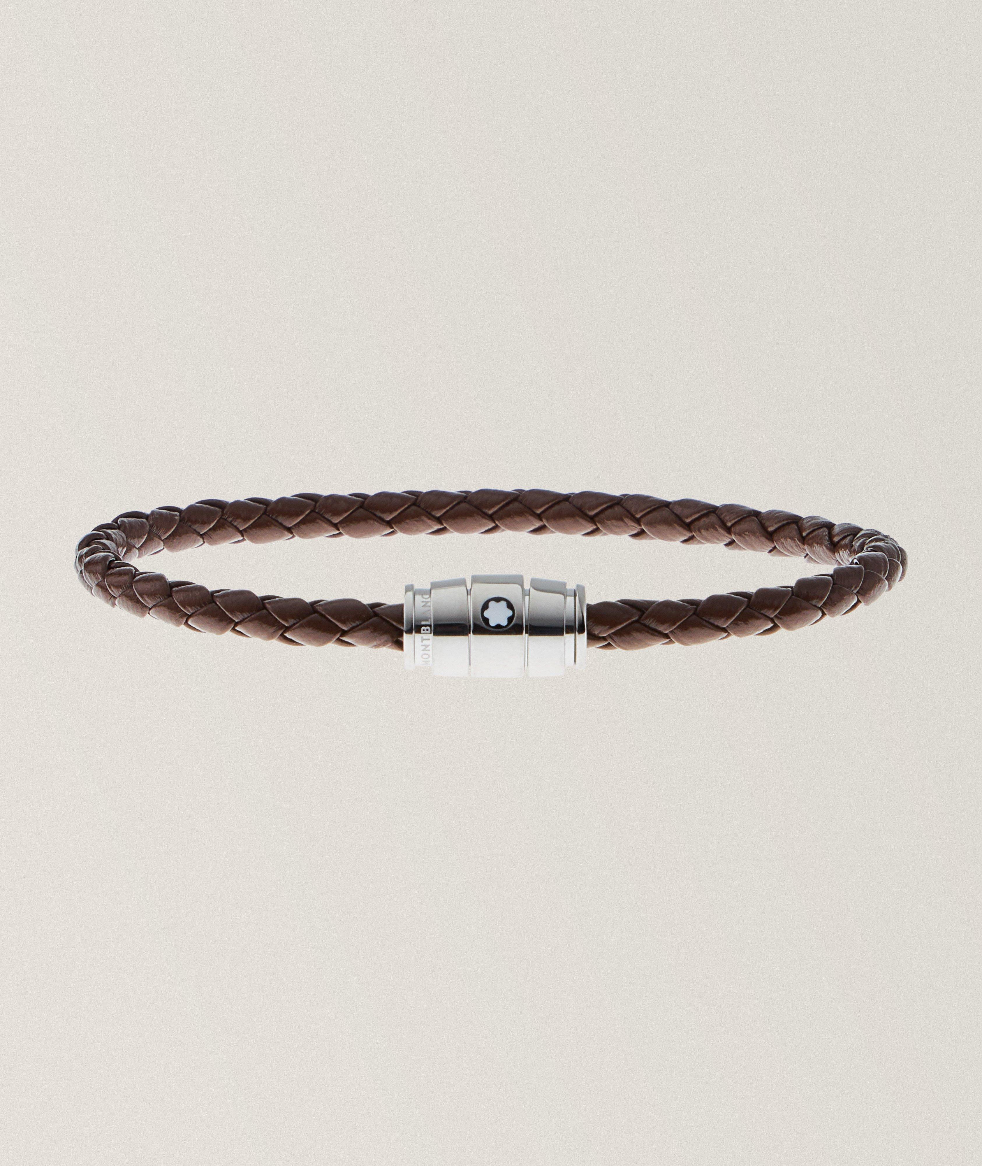 Bracelet en cuir tressé à trois anneaux image 0