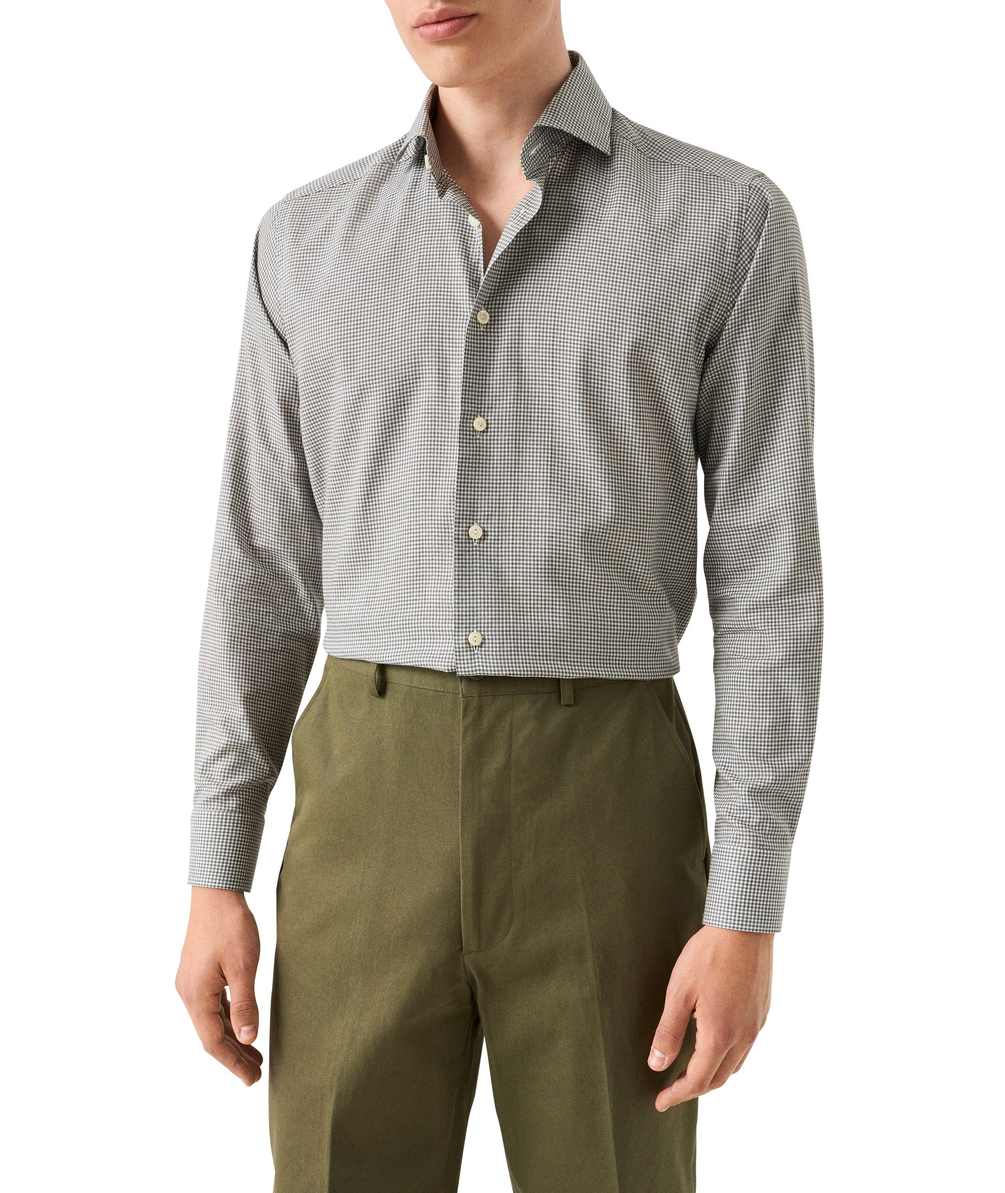 Contemporary-Fit Micro-Check Flannel Dress Shirt image 2