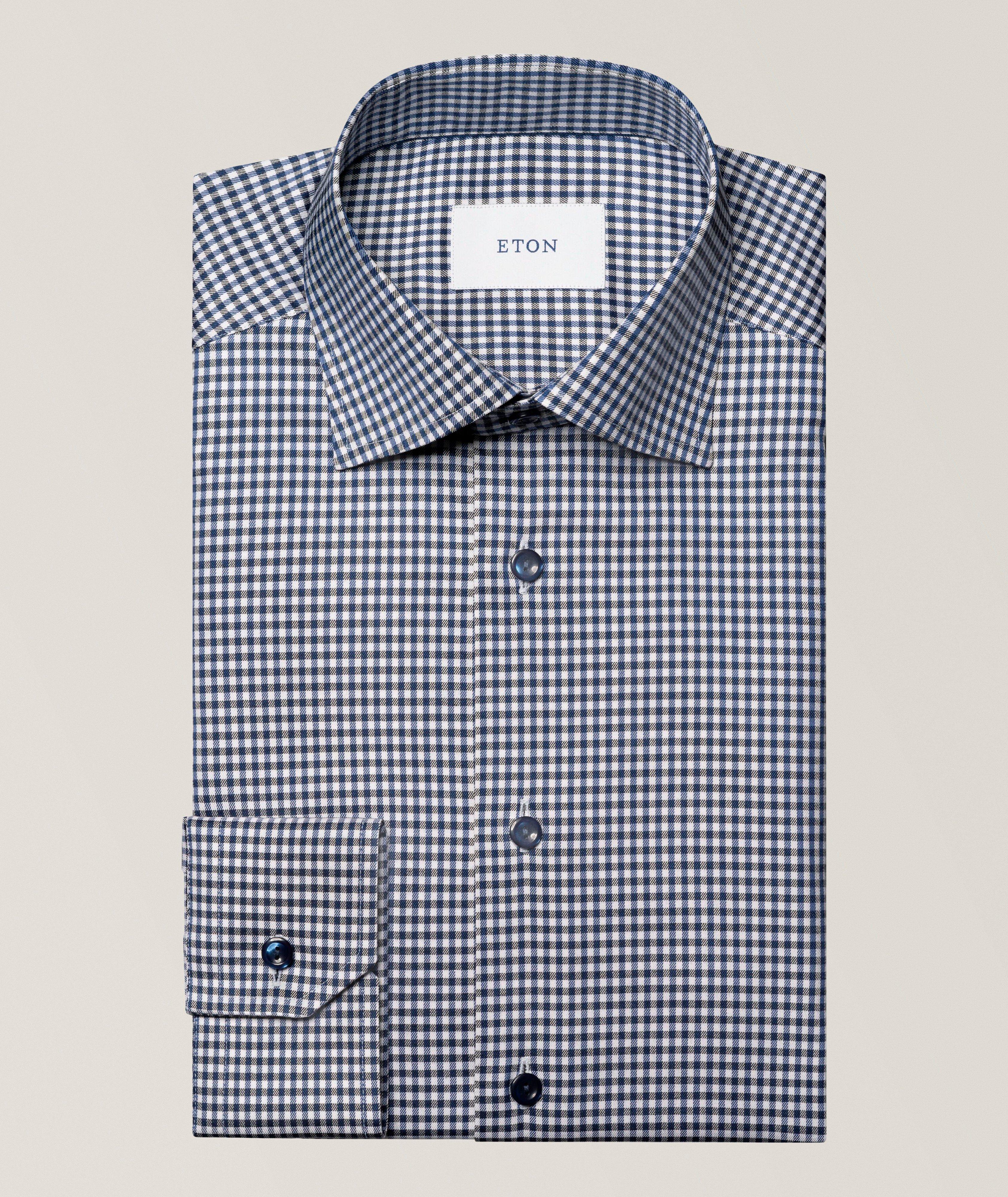 Chemise en mélange de coton à motif quadrillé de coupe amincie image 0