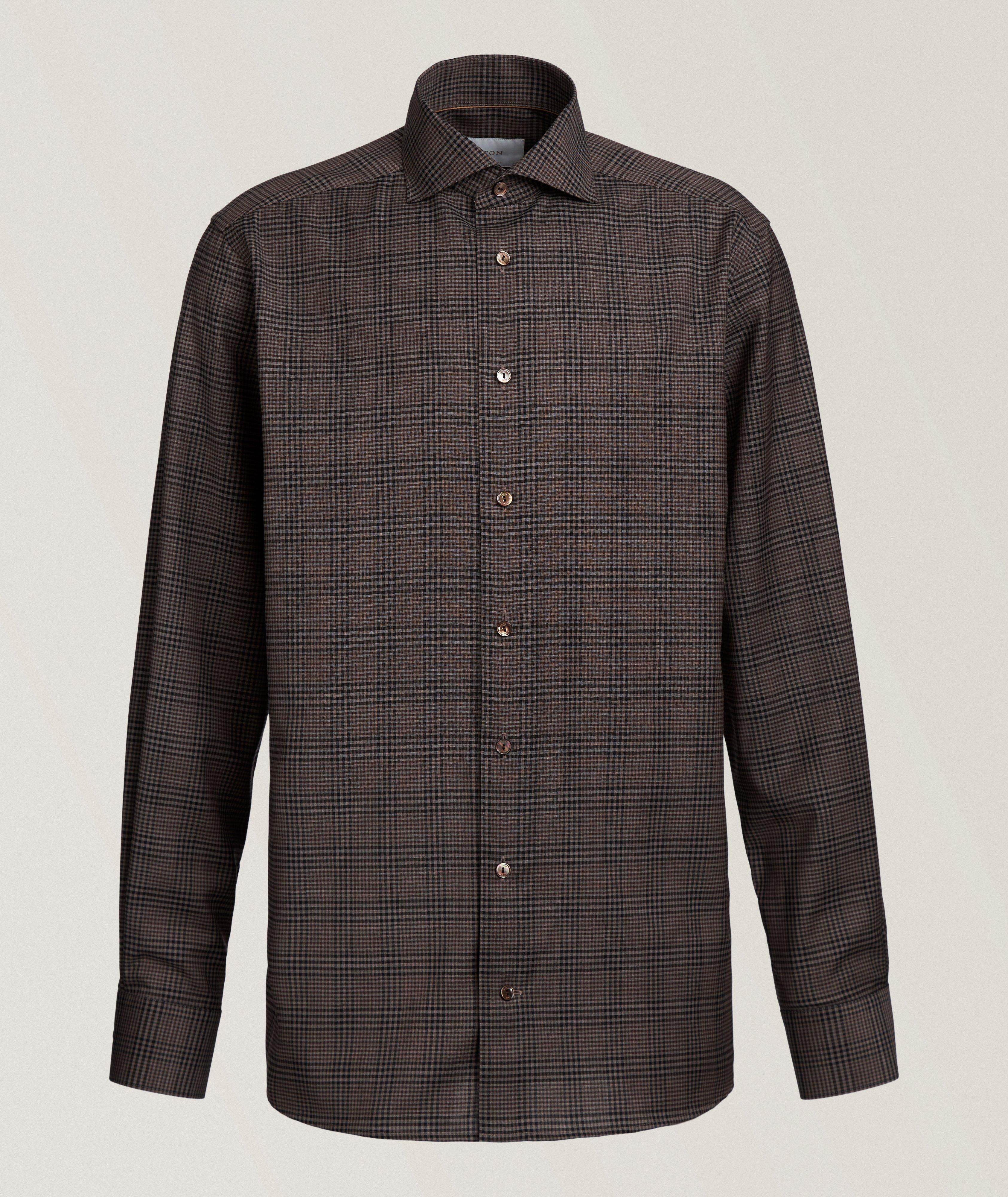 Chemise à carreaux laine mérinos à coupe contemporaine image 0