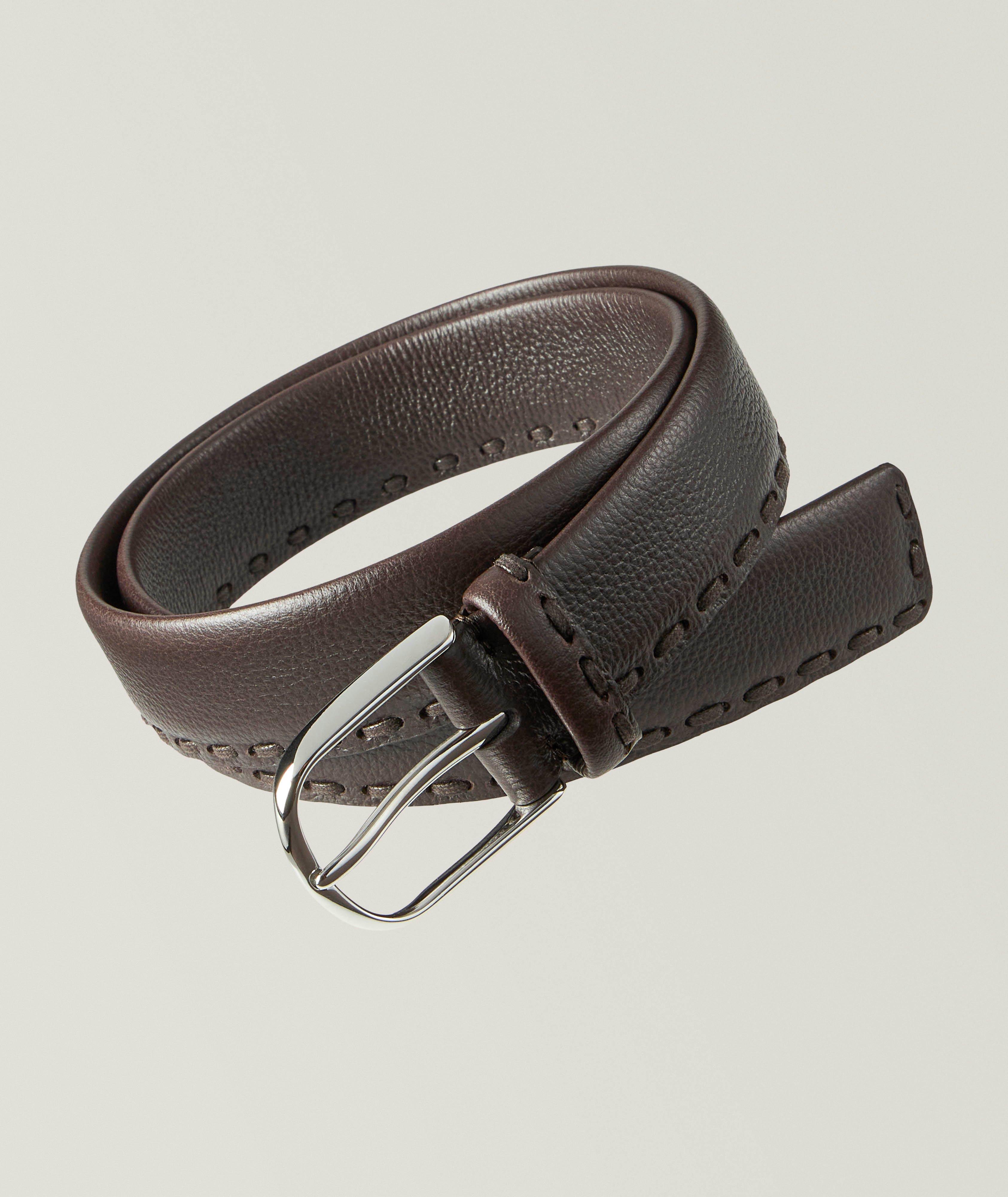 Ceinture en cuir grenu à surpiqures image 0